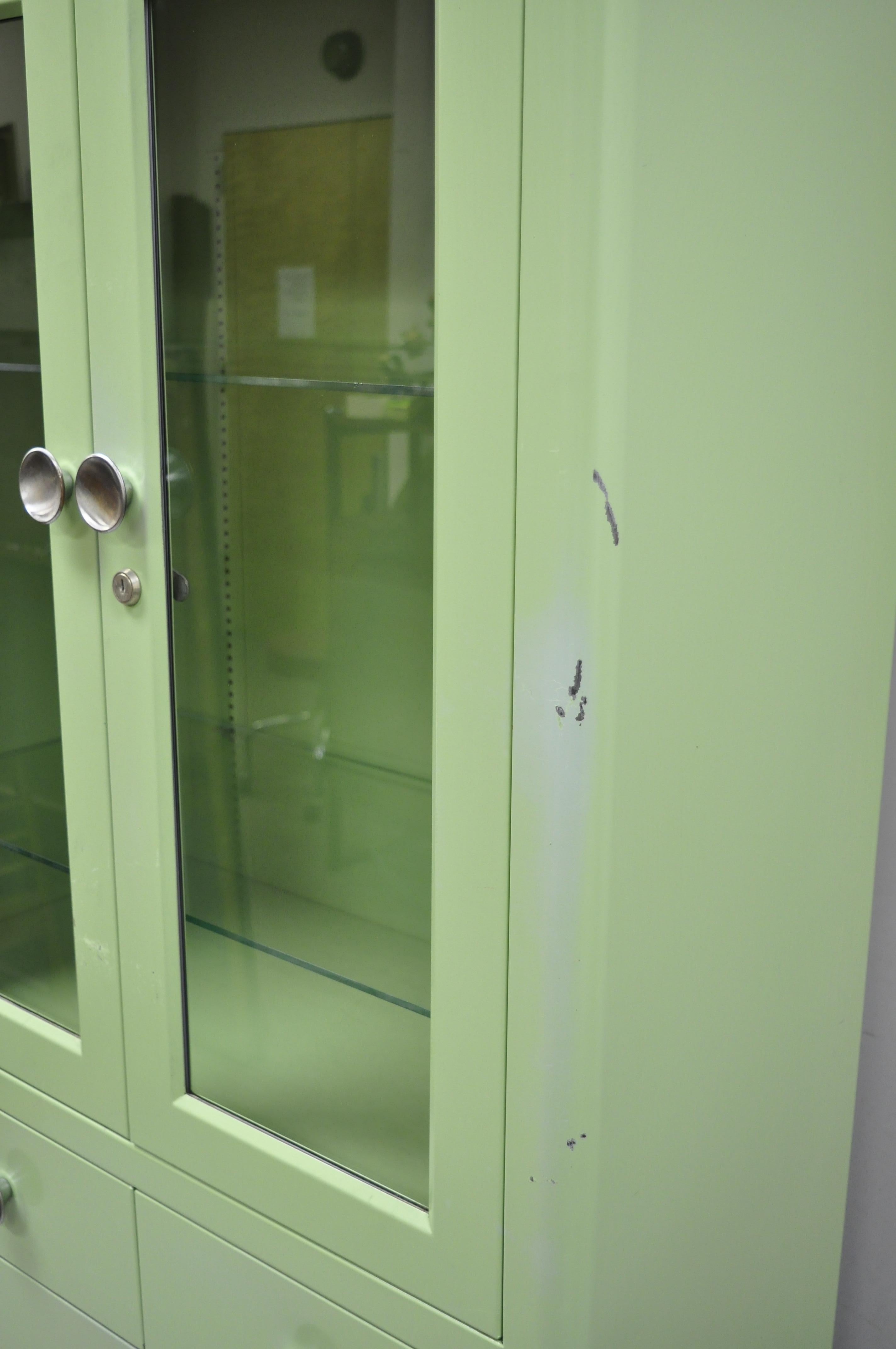 Art Deco Mint Green Steel Metal Dental Cabinet Display by United Metal In Good Condition In Philadelphia, PA