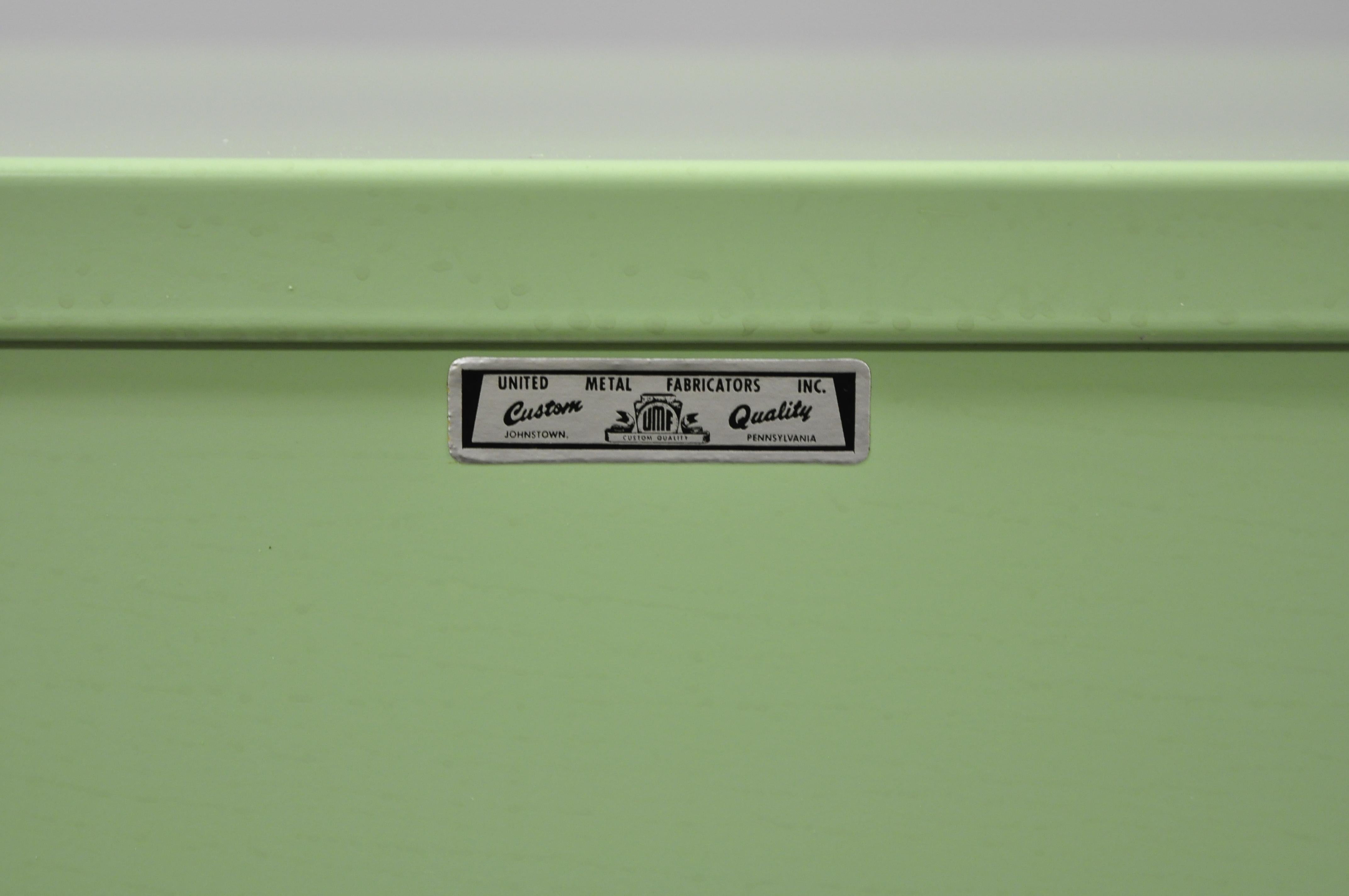 Art Deco Mint Green Steel Metal Dental Cabinet Display by United Metal 1