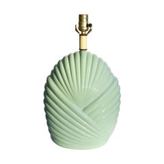 Art Deco Mint Pastel Green Shell Banded Ceramic Table Lamp