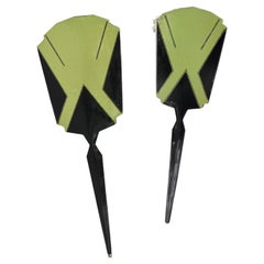 Vintage Art Deco Mirror And Hair Brush Set, Geometric Enamel Design, English, c1930