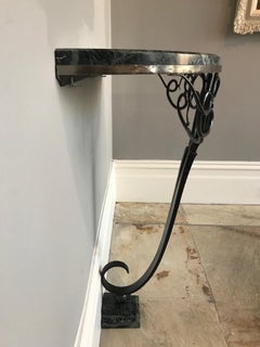 Art Deco Mirror and Serpentine Marble Demilune Console, Style of Edgar Brandt