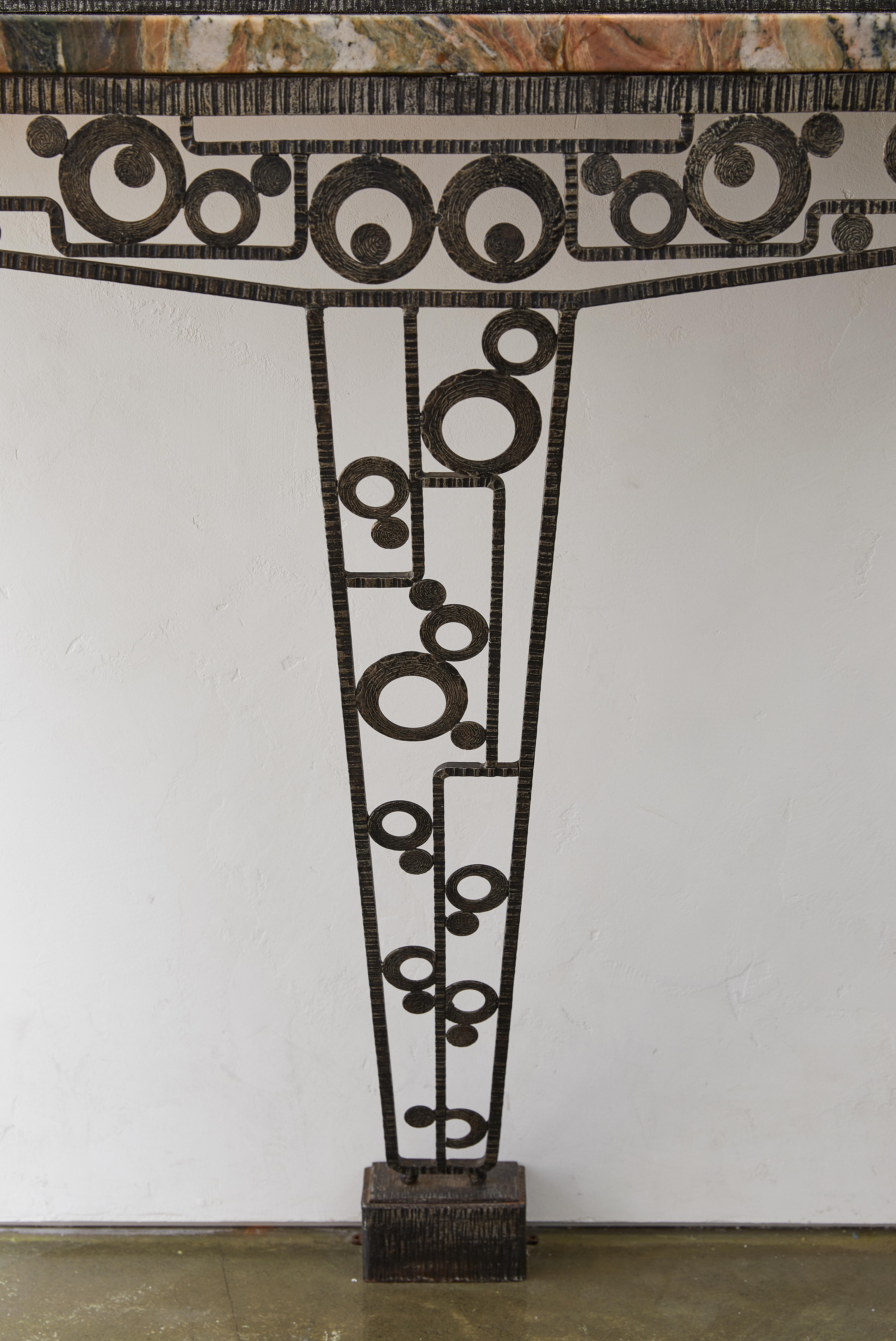 French Art Deco Mirror console in the manner by Edgar Brandt For Sale