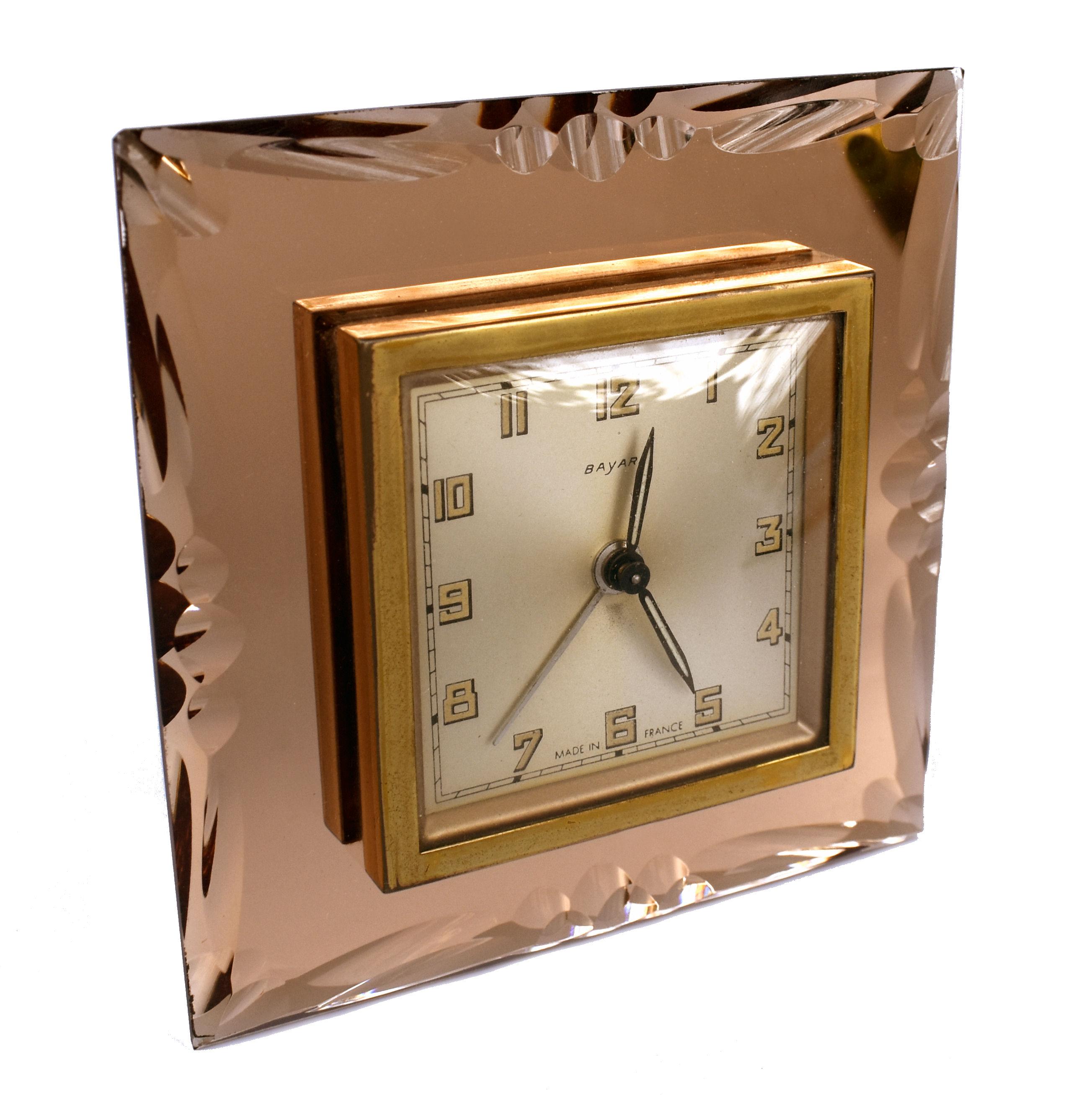 Art Deco Mirror Glass Free Standing Clock by Bayard, c1930 2