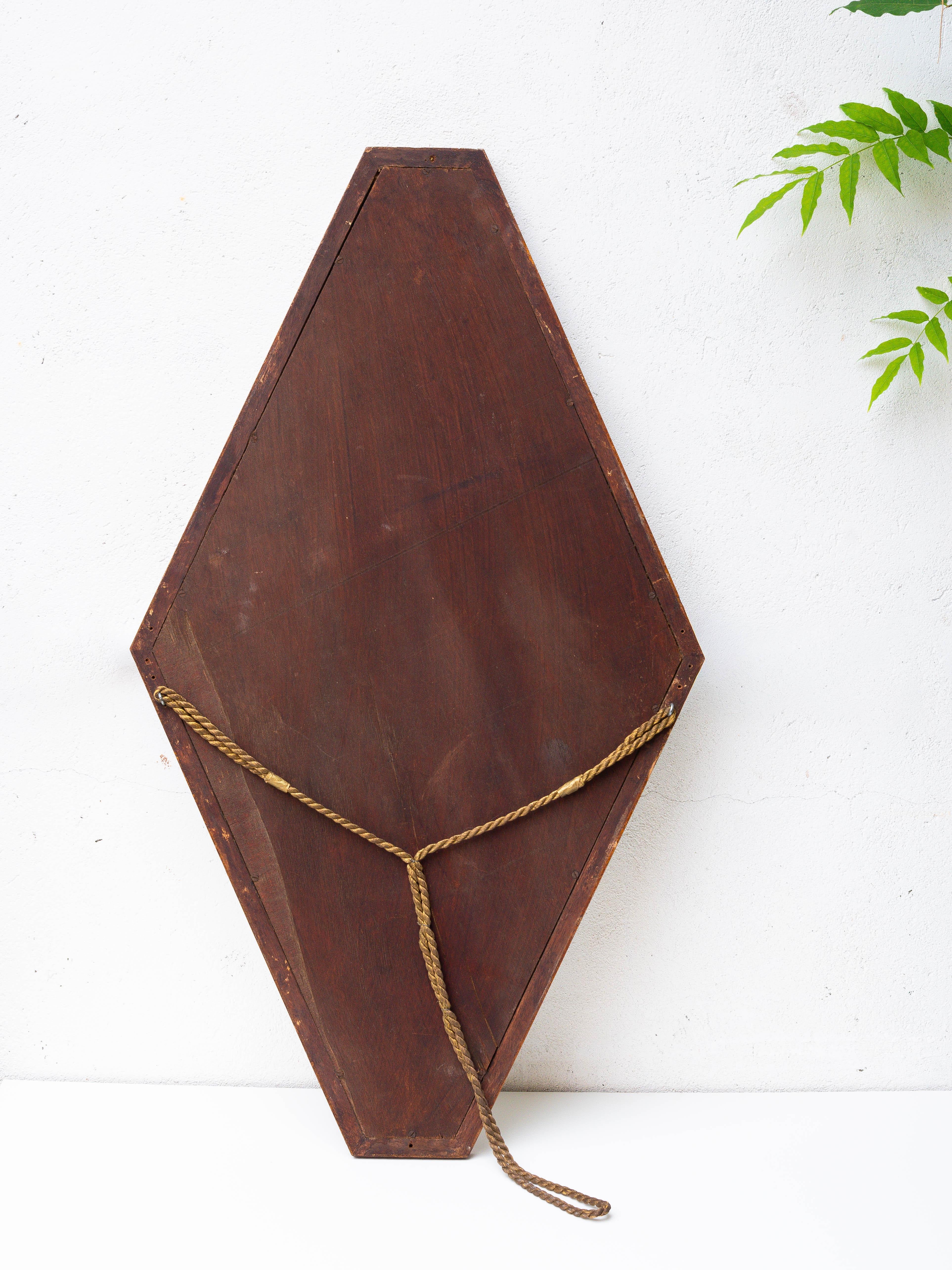 Art Deco Mirror in Burl Wood and Veneer Marquetry - Diamond Shape Años 30 Francia Vidrio en venta