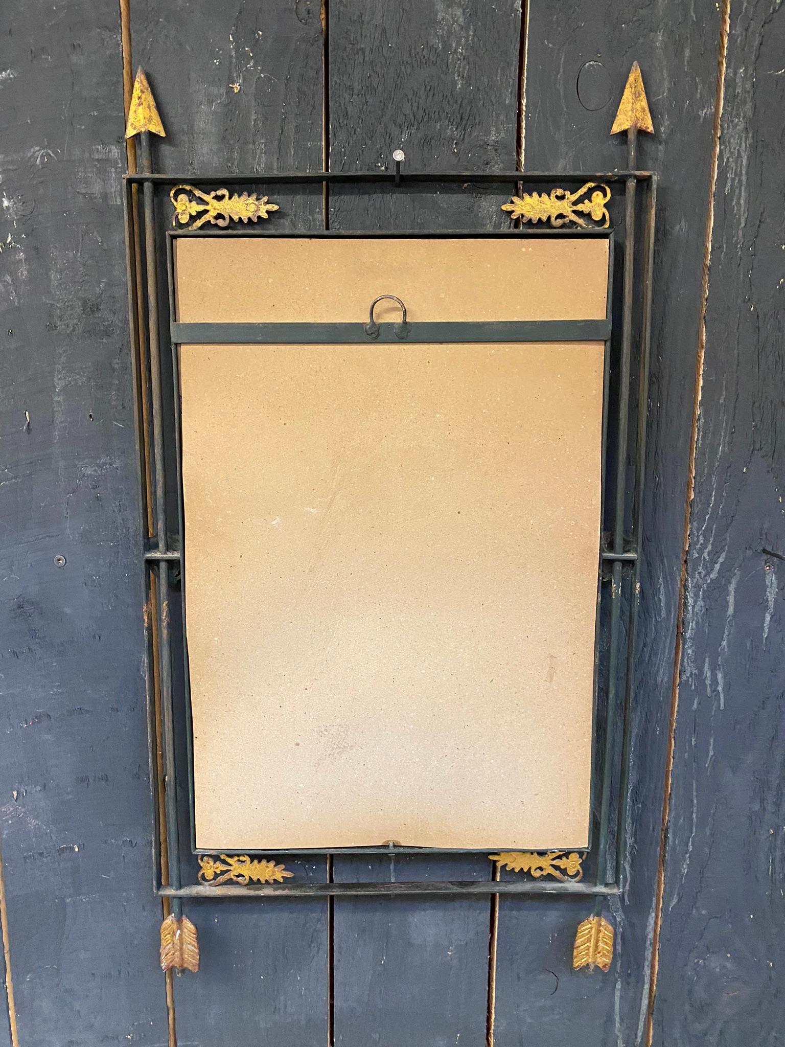 Art Deco Mirror in Lacquered and Gilt Wrought Iron, circa 1940 5