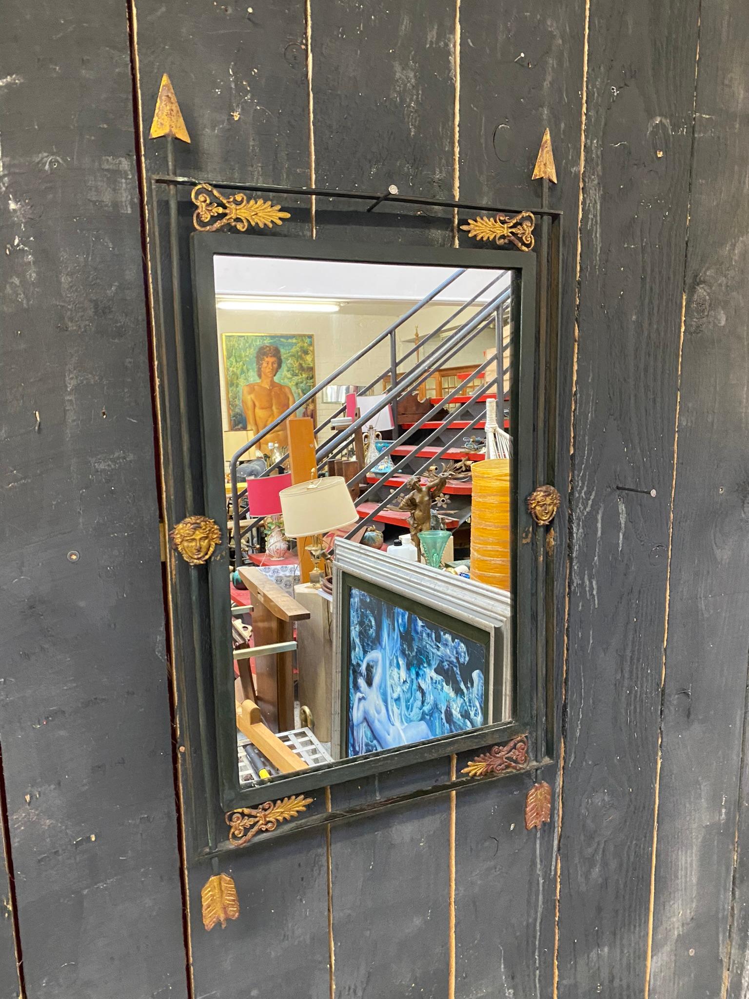 Art Deco Mirror in Lacquered and Gilt Wrought Iron, circa 1940 4