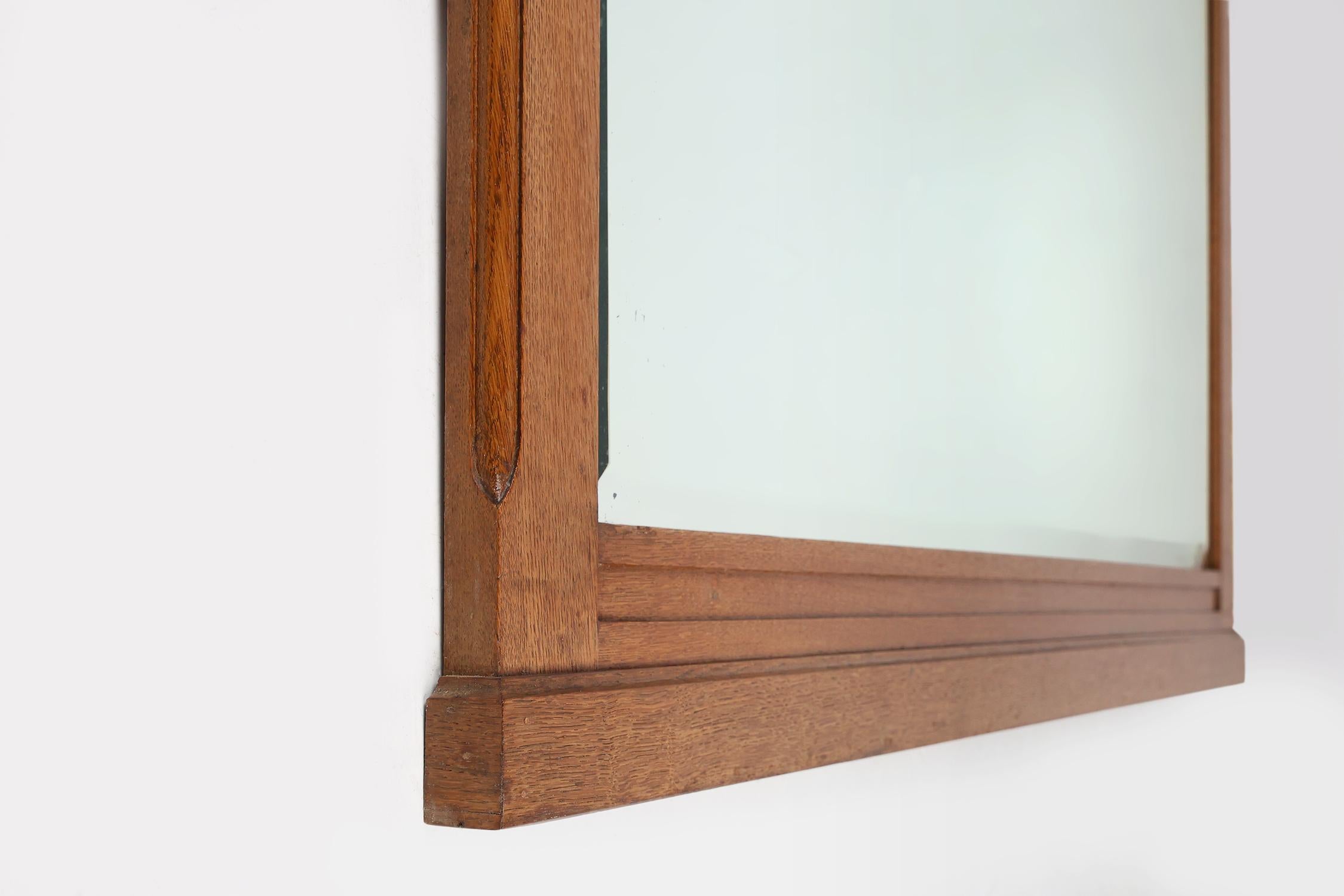 Art Deco mirror in oak with carved decorations and facet cut mirror, 1930s For Sale 3
