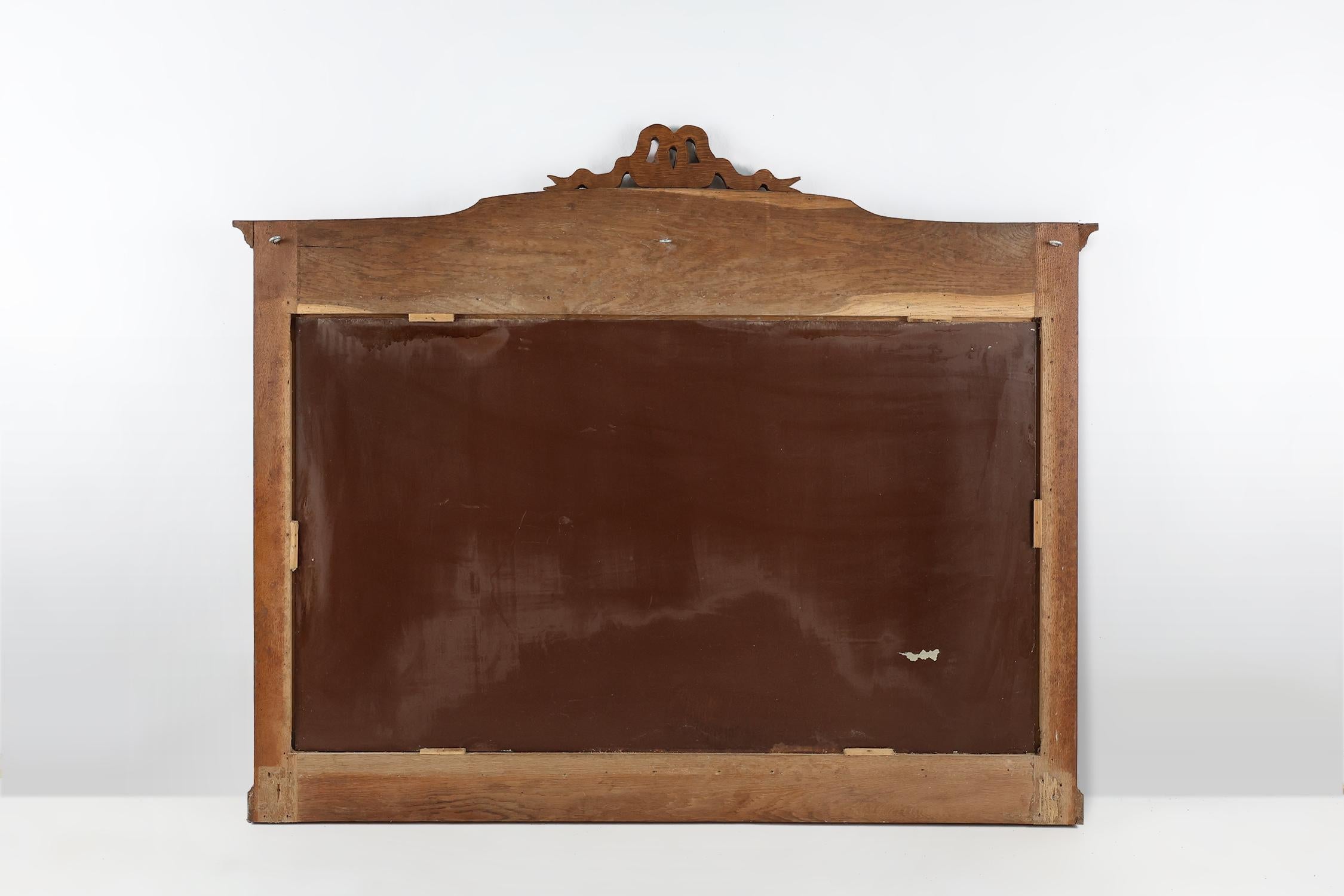 Art Deco mirror in oak with carved decorations and facet cut mirror, 1930s For Sale 4