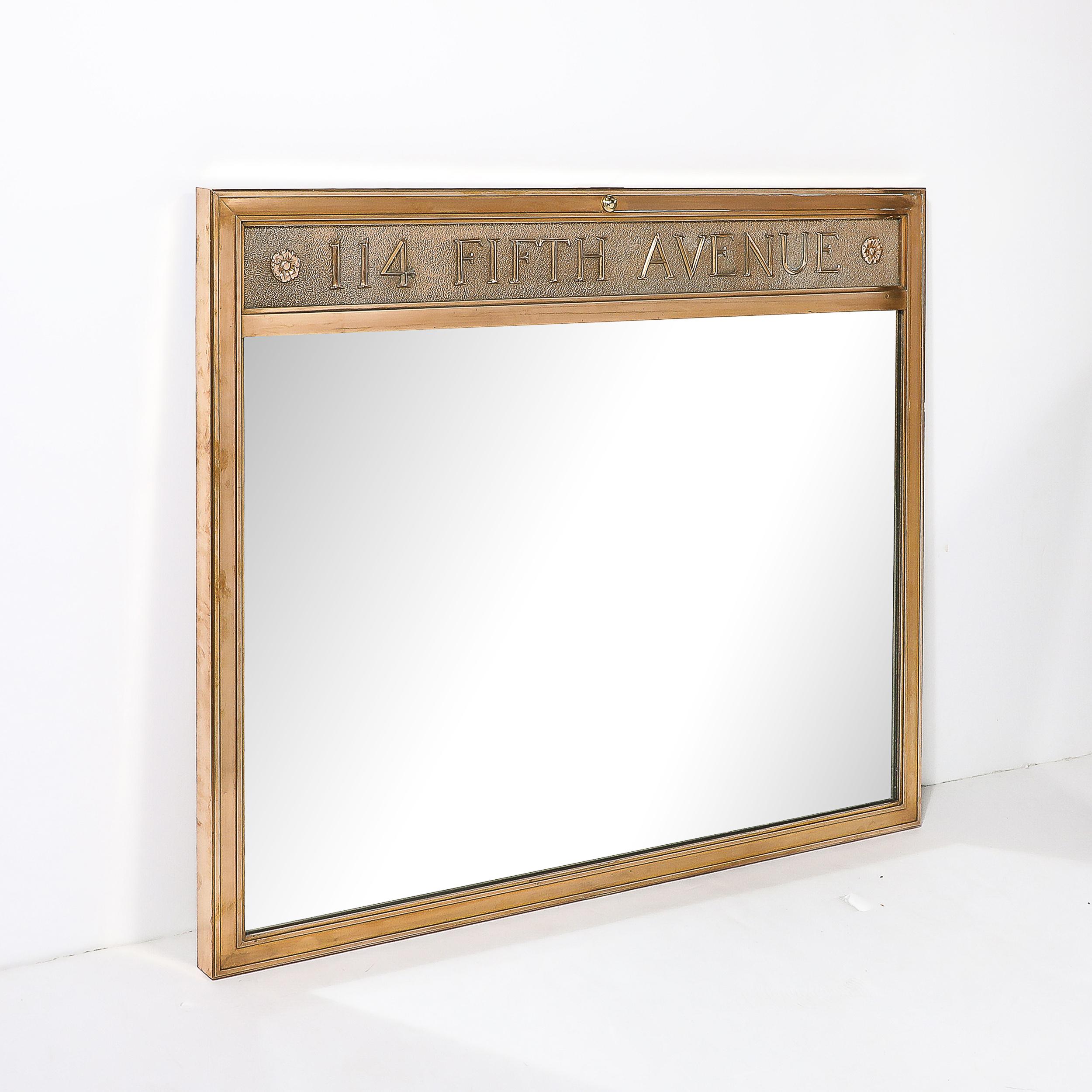 This beautifully fabricated Art Deco Mirror in Rectilinear Bronze from 114 Fifth Avenue originates from the United States, Circa 1920. A gem of New York architectural history, this mirror came out of 114 Fifth Avenue, which finished construction in