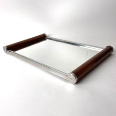 Vassoio a specchio Deco Mirror in noce e metallo bianco, anni '20