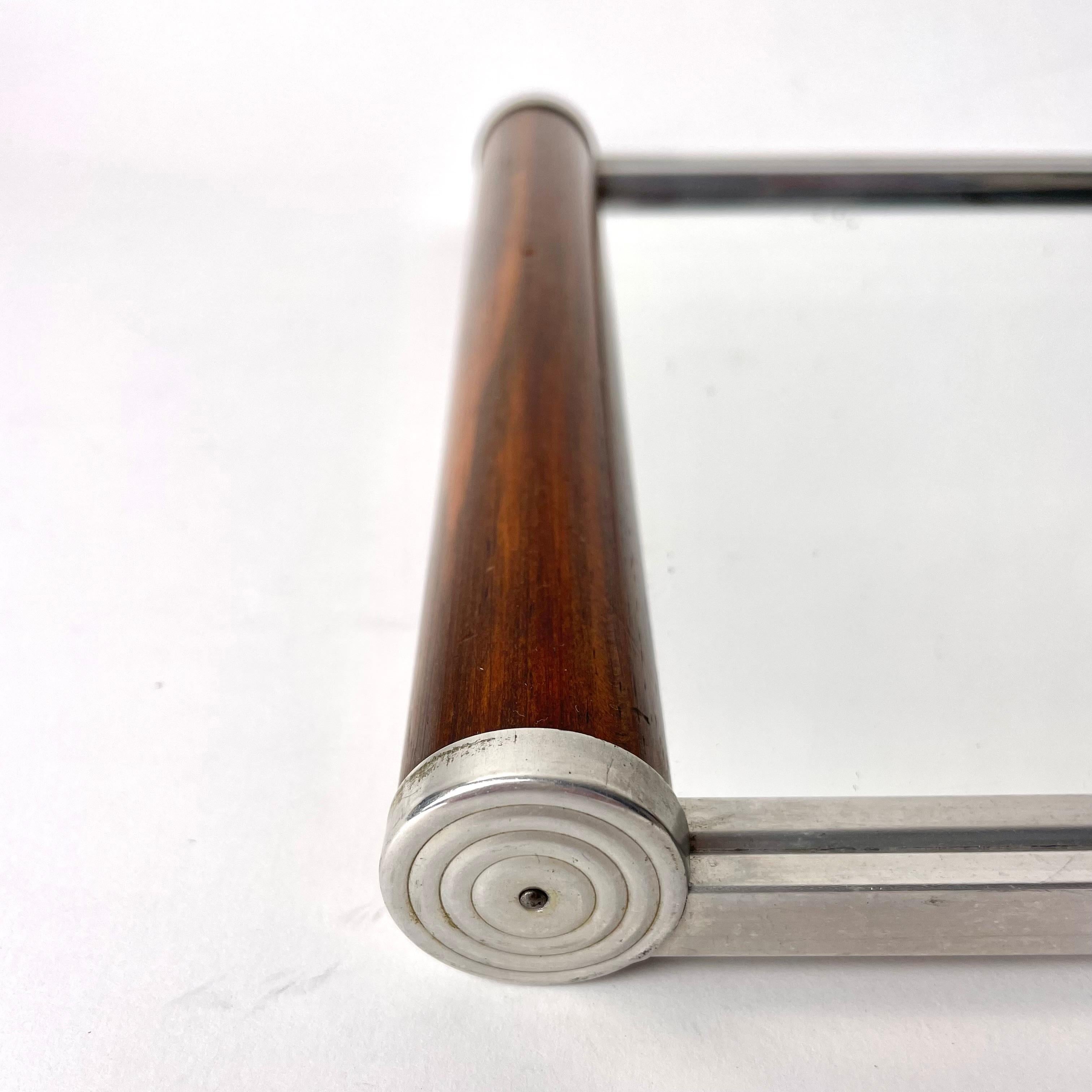 European Art Deco Mirror Tray in Walnut and White Metal, 1920s