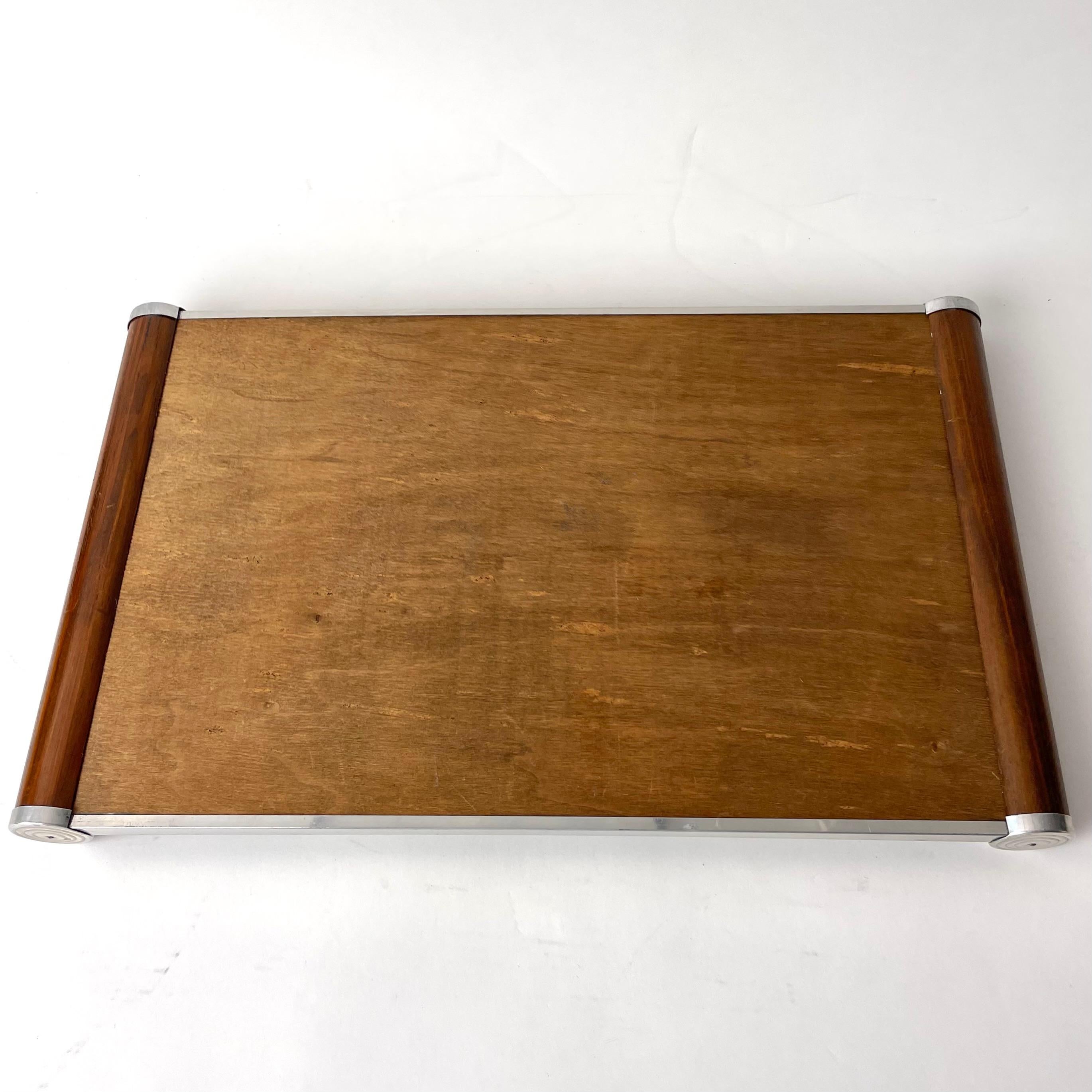 Early 20th Century Art Deco Mirror Tray in Walnut and White Metal, 1920s For Sale