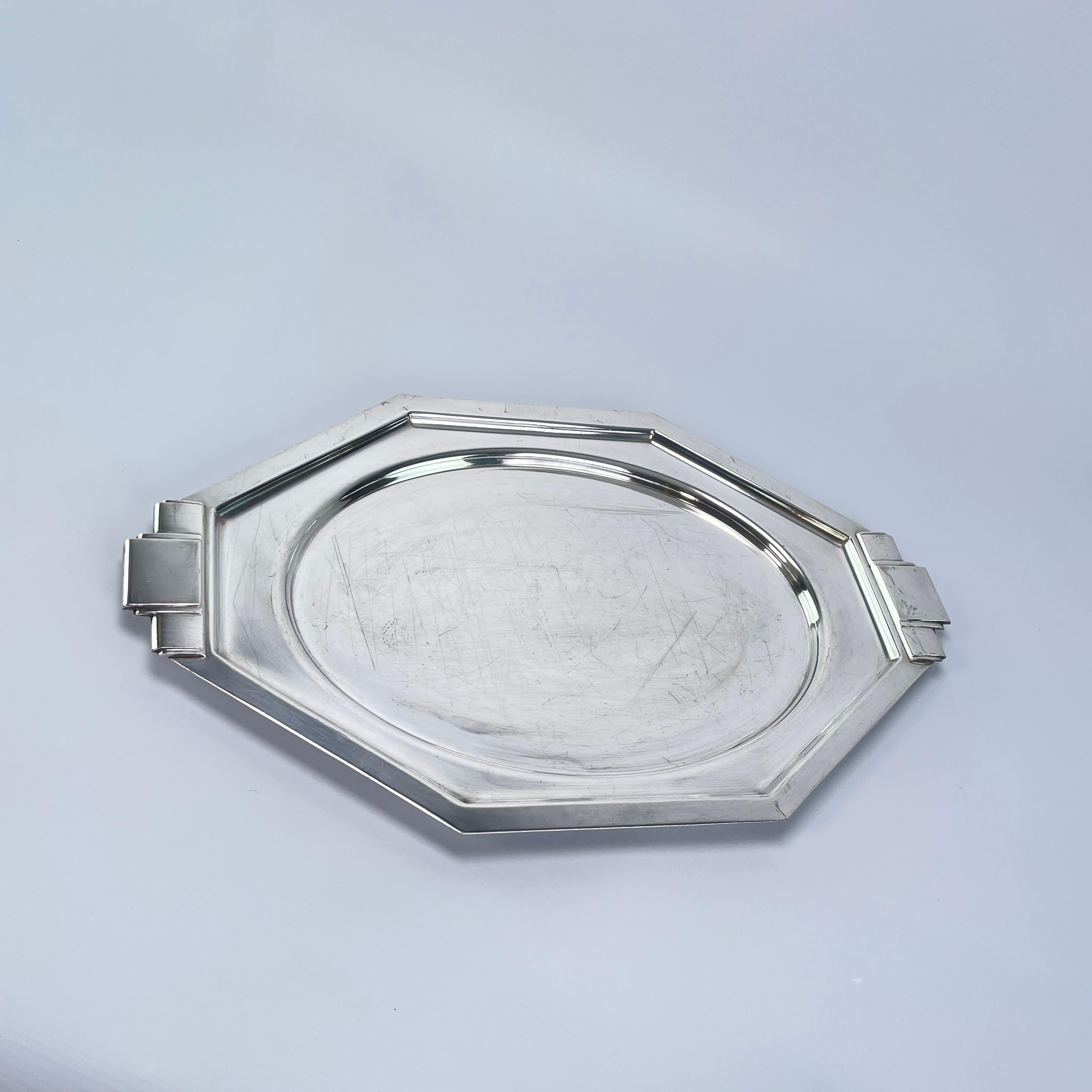 French Art Deco Mirror Tray, silver plated, France, 1930s For Sale