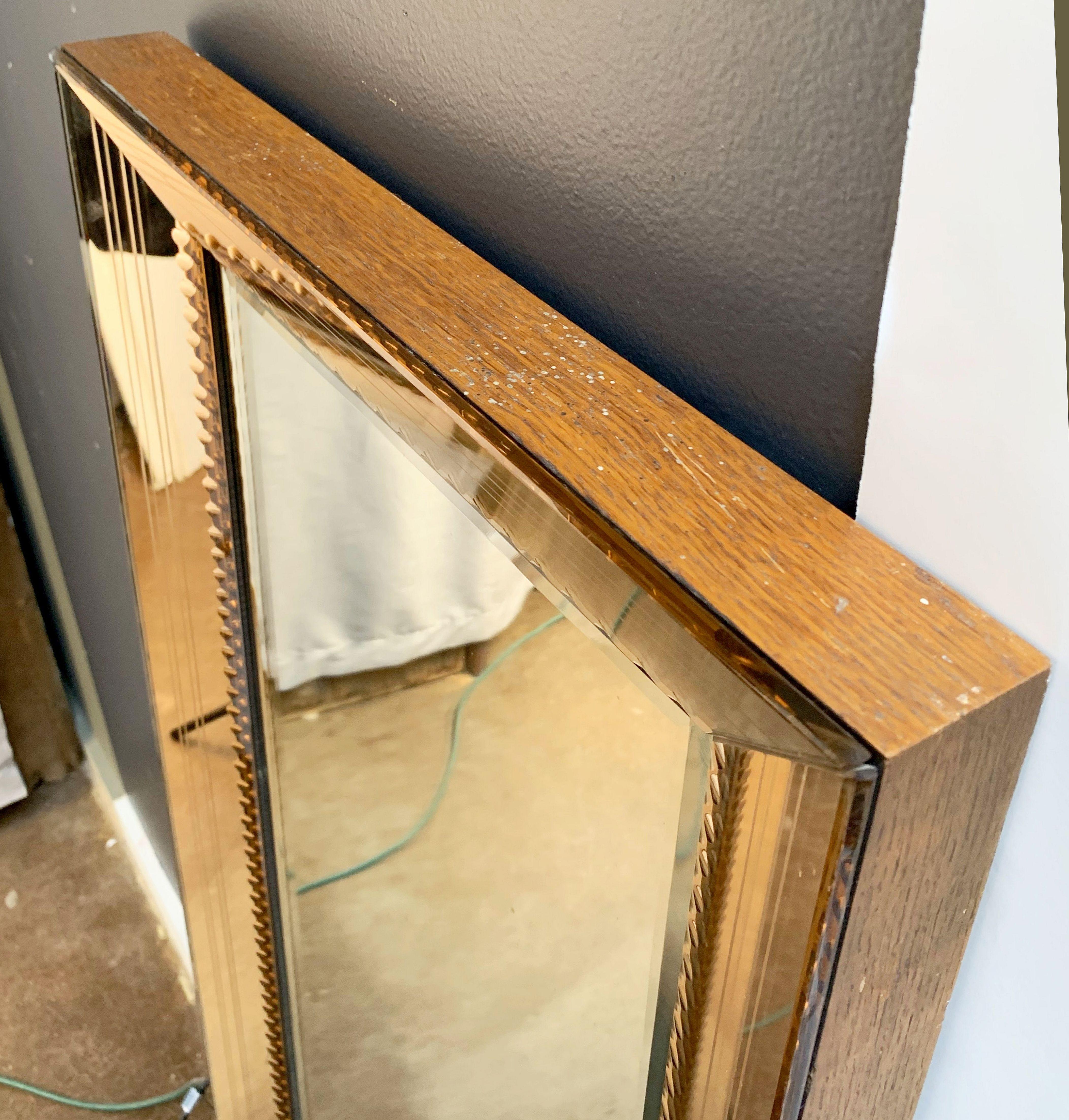 Art Deco Mirror with Beveled Frame of Copper-Colored Glass (H 58 3/4 x W 19 3/4) 10