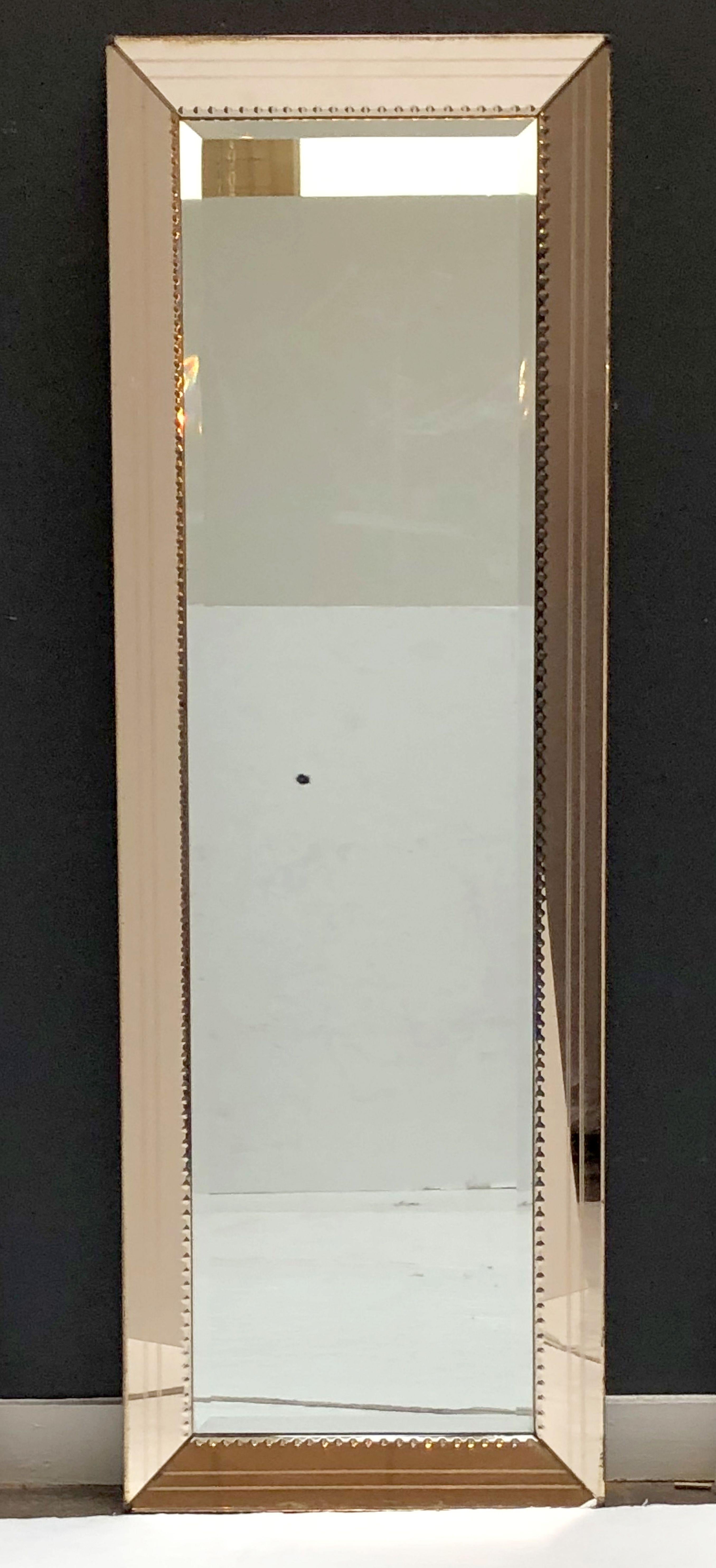 Art Deco Mirror with Beveled Frame of Copper-Colored Glass (H 58 3/4 x W 19 3/4) 12