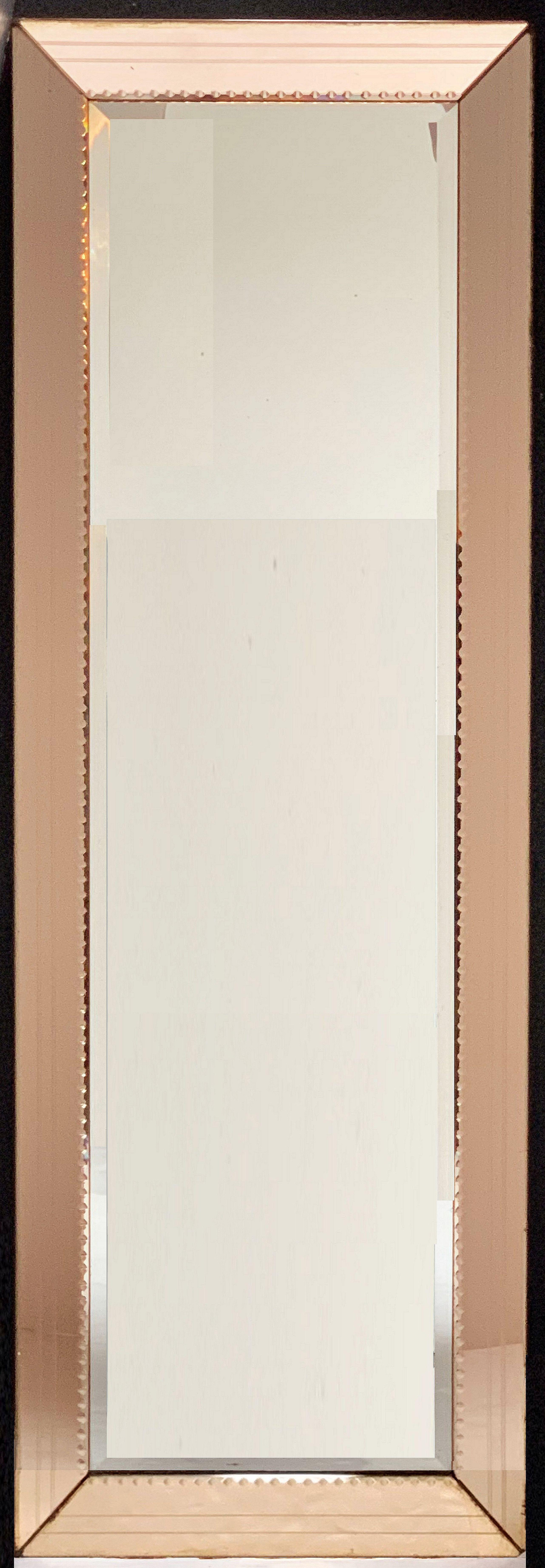 Art Deco Mirror with Beveled Frame of Copper-Colored Glass (H 58 3/4 x W 19 3/4) 13