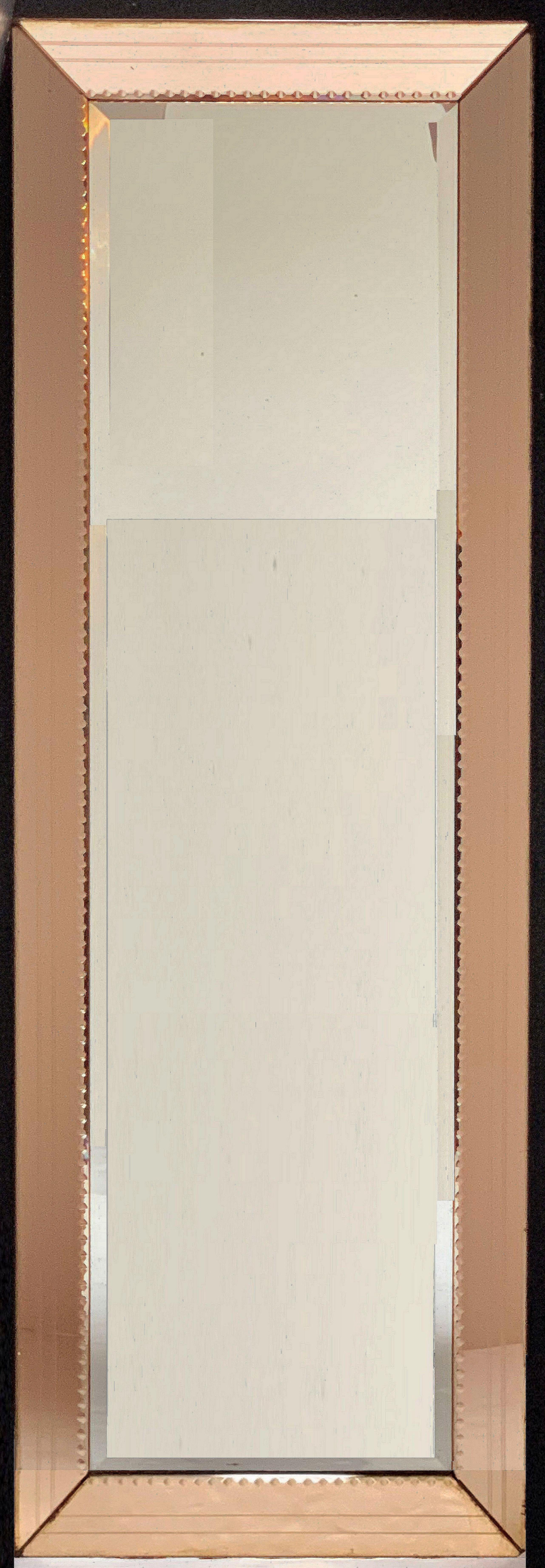 Art Deco Mirror with Beveled Frame of Copper-Colored Glass (H 58 3/4 x W 19 3/4) 14