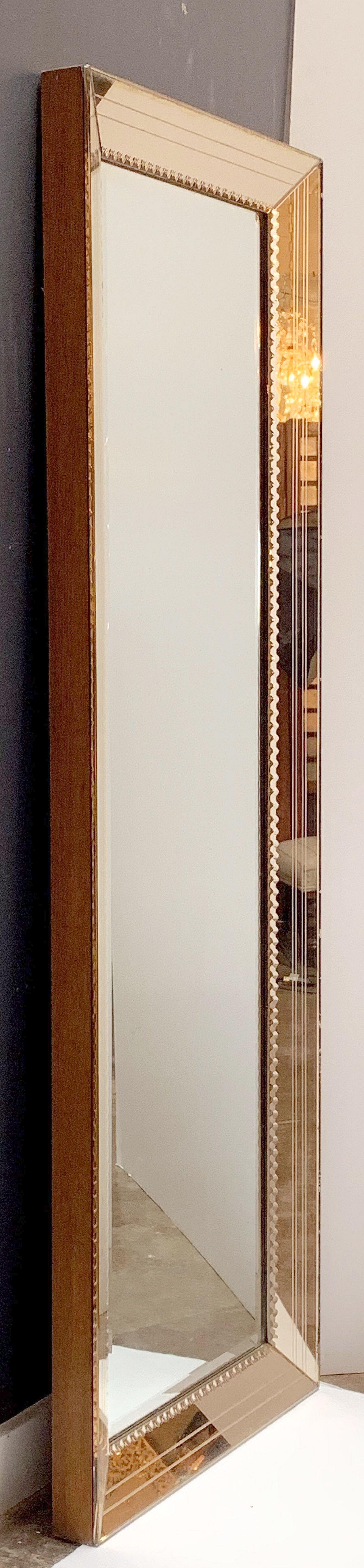 English Art Deco Mirror with Beveled Frame of Copper-Colored Glass (H 58 3/4 x W 19 3/4)