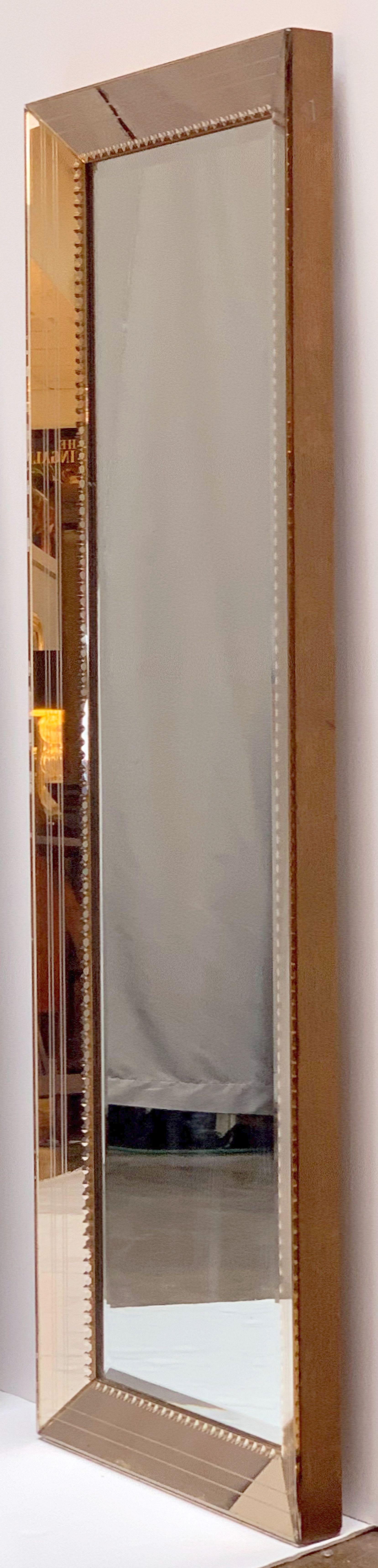 Art Deco Mirror with Beveled Frame of Copper-Colored Glass (H 58 3/4 x W 19 3/4) In Good Condition In Austin, TX