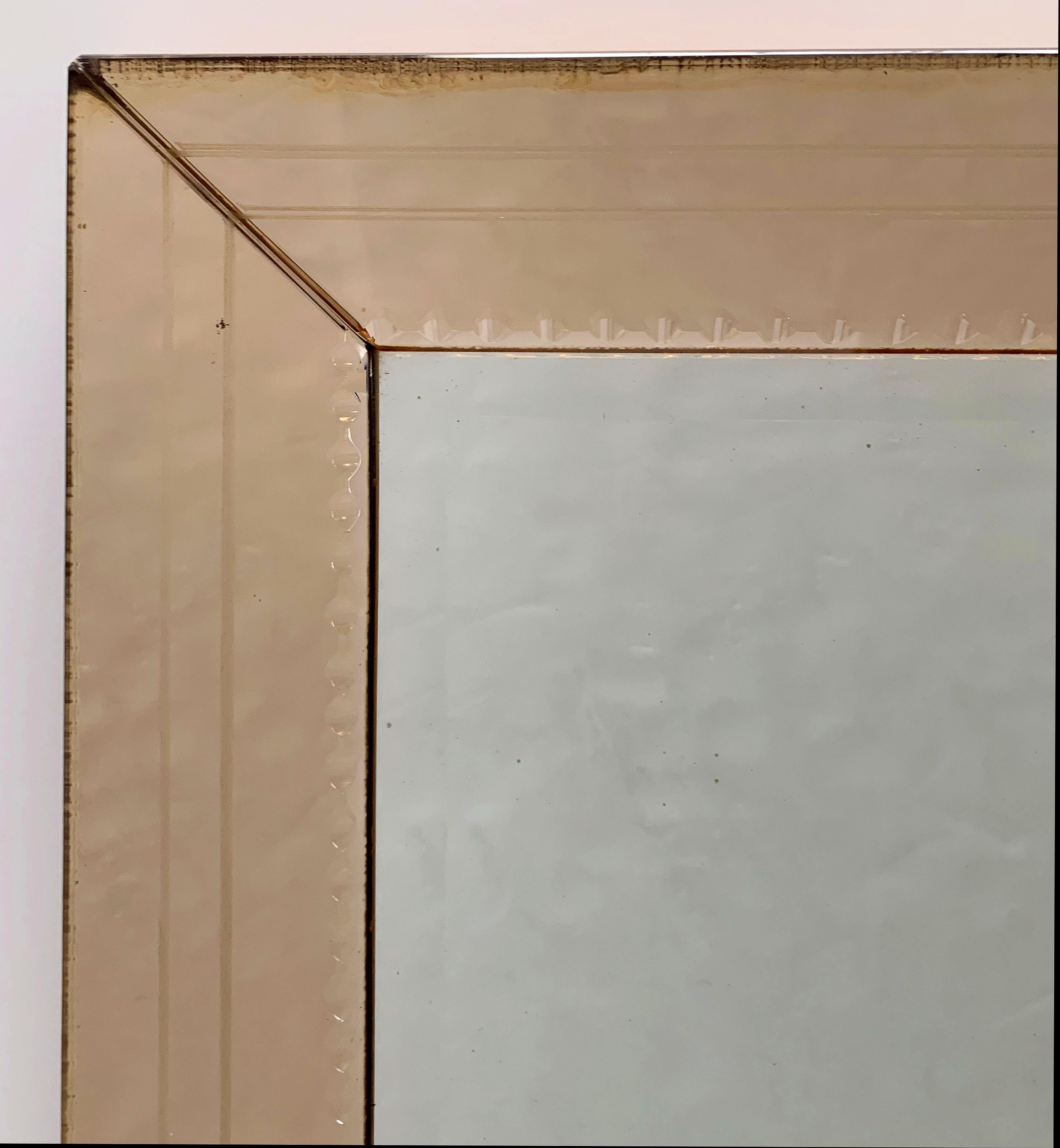 20th Century Art Deco Mirror with Beveled Frame of Copper-Colored Glass (H 58 3/4 x W 19 3/4)