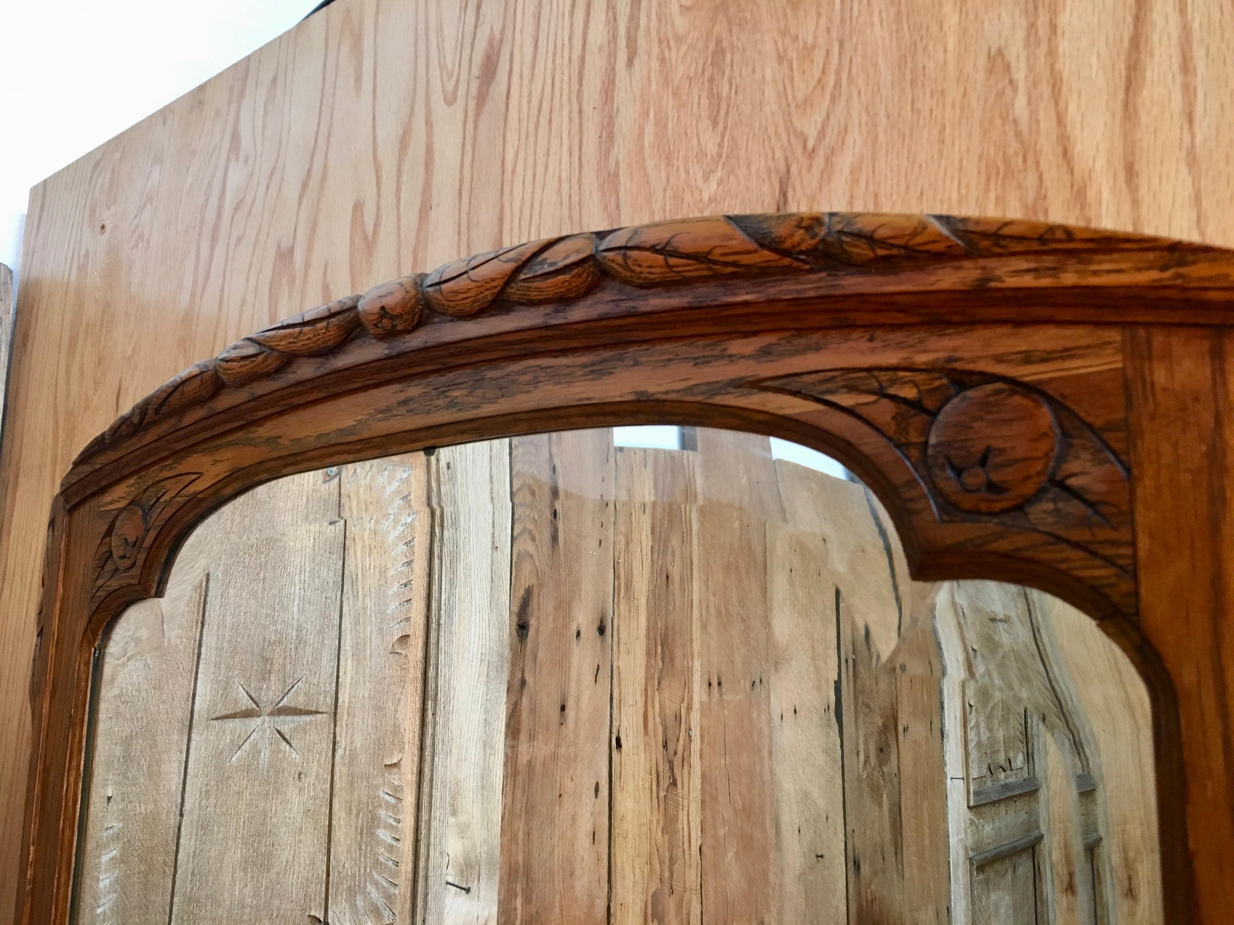 Beveled Art Deco Mirror with Carved Foliage