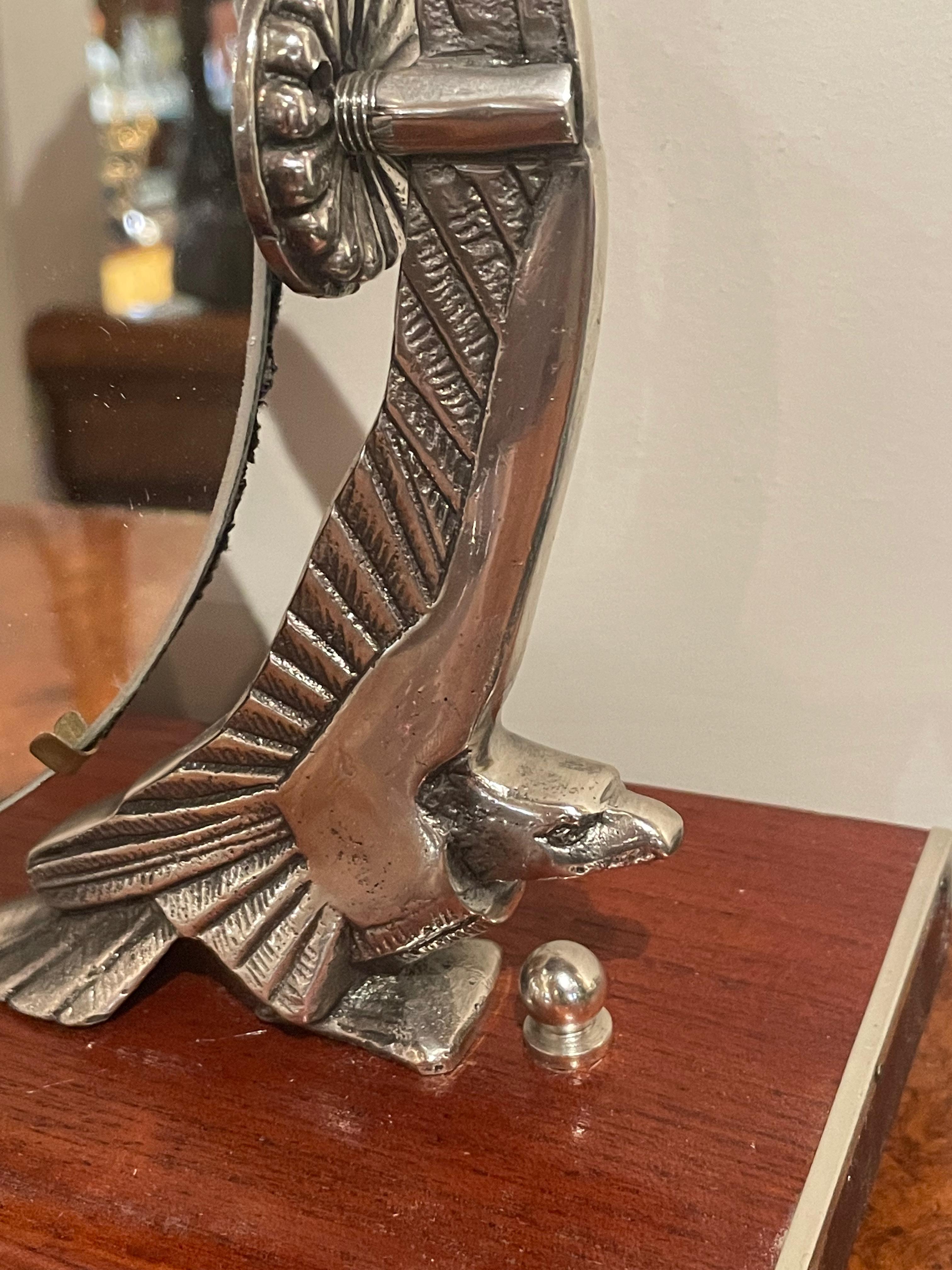 Argentine Art Deco Mirror with Eagle Sculpture Supports on Wooden Base
