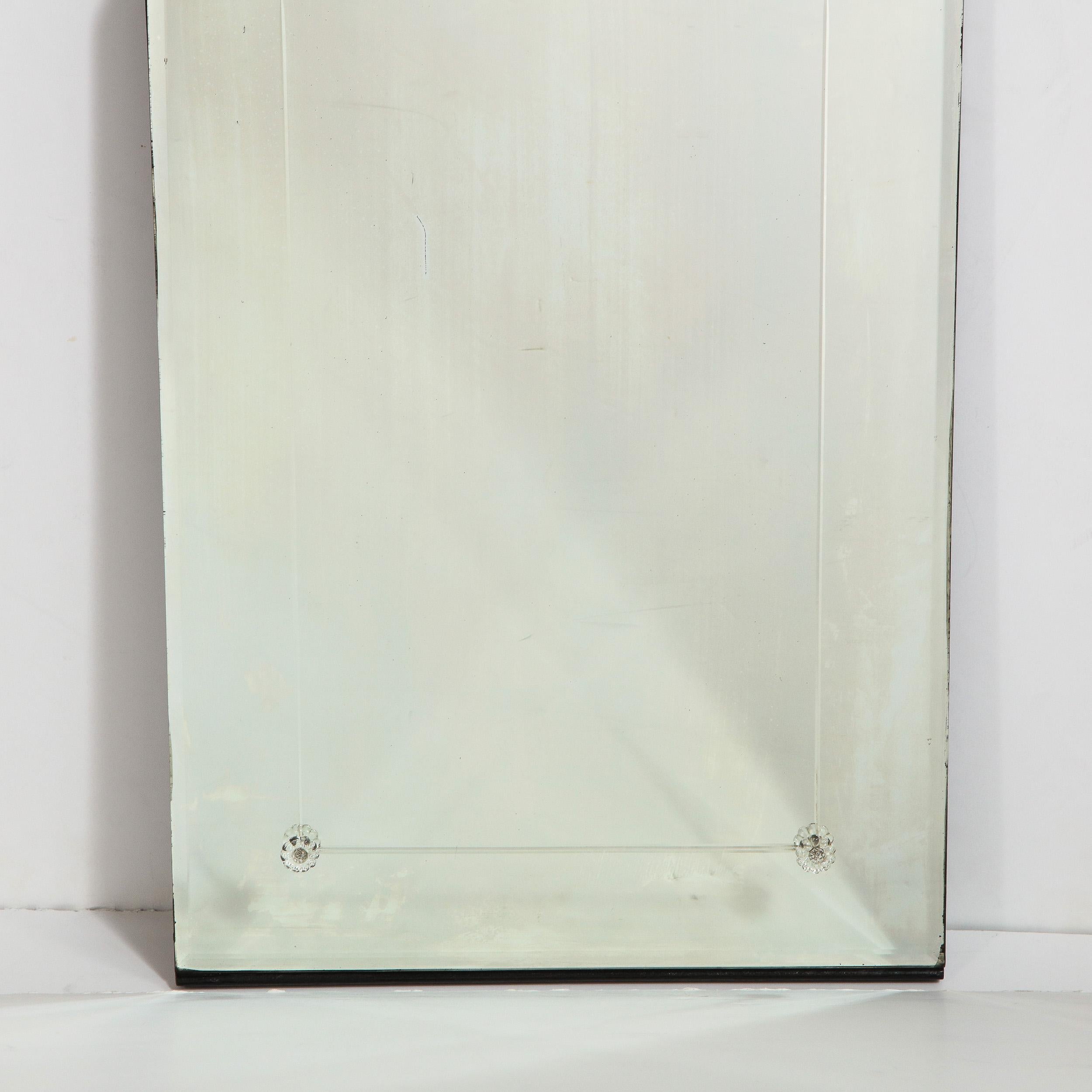 Mid-Century Modern Art Deco Mirror with Laurel Wreath Detailing, Chain Beveling & Scalloped Borders