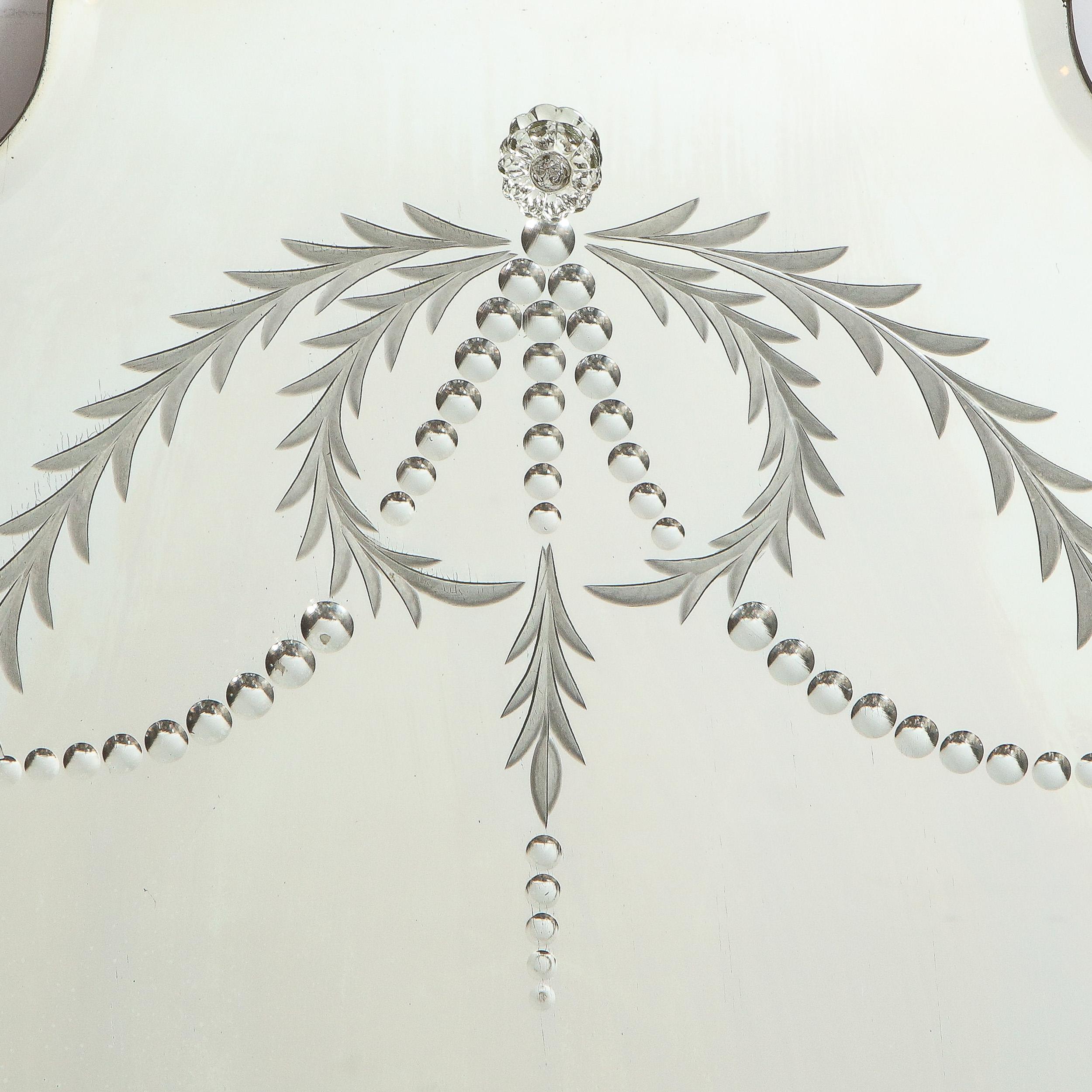 Ebonized Art Deco Mirror with Laurel Wreath Detailing, Chain Beveling & Scalloped Borders