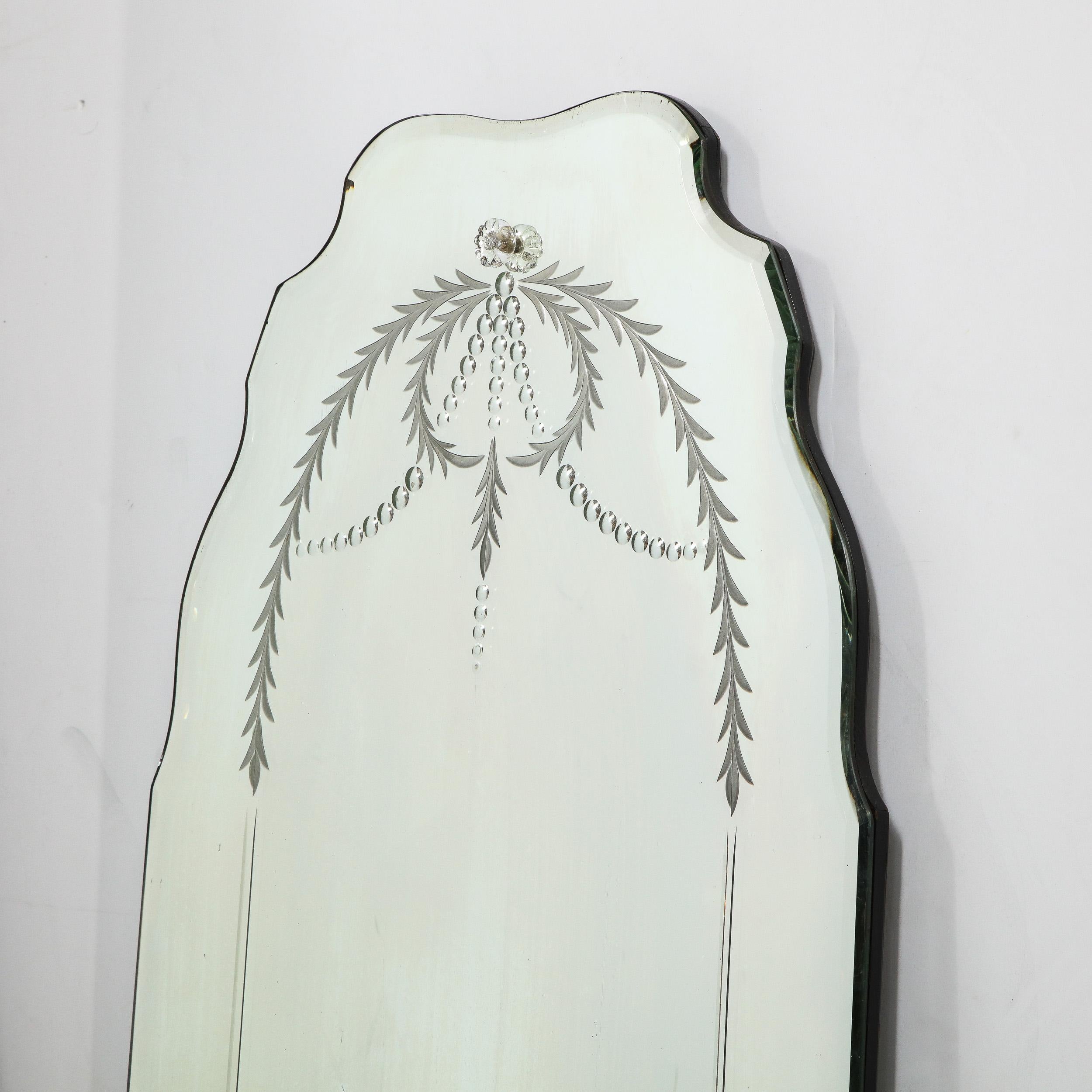 Art Deco Mirror with Laurel Wreath Detailing, Chain Beveling & Scalloped Borders 1