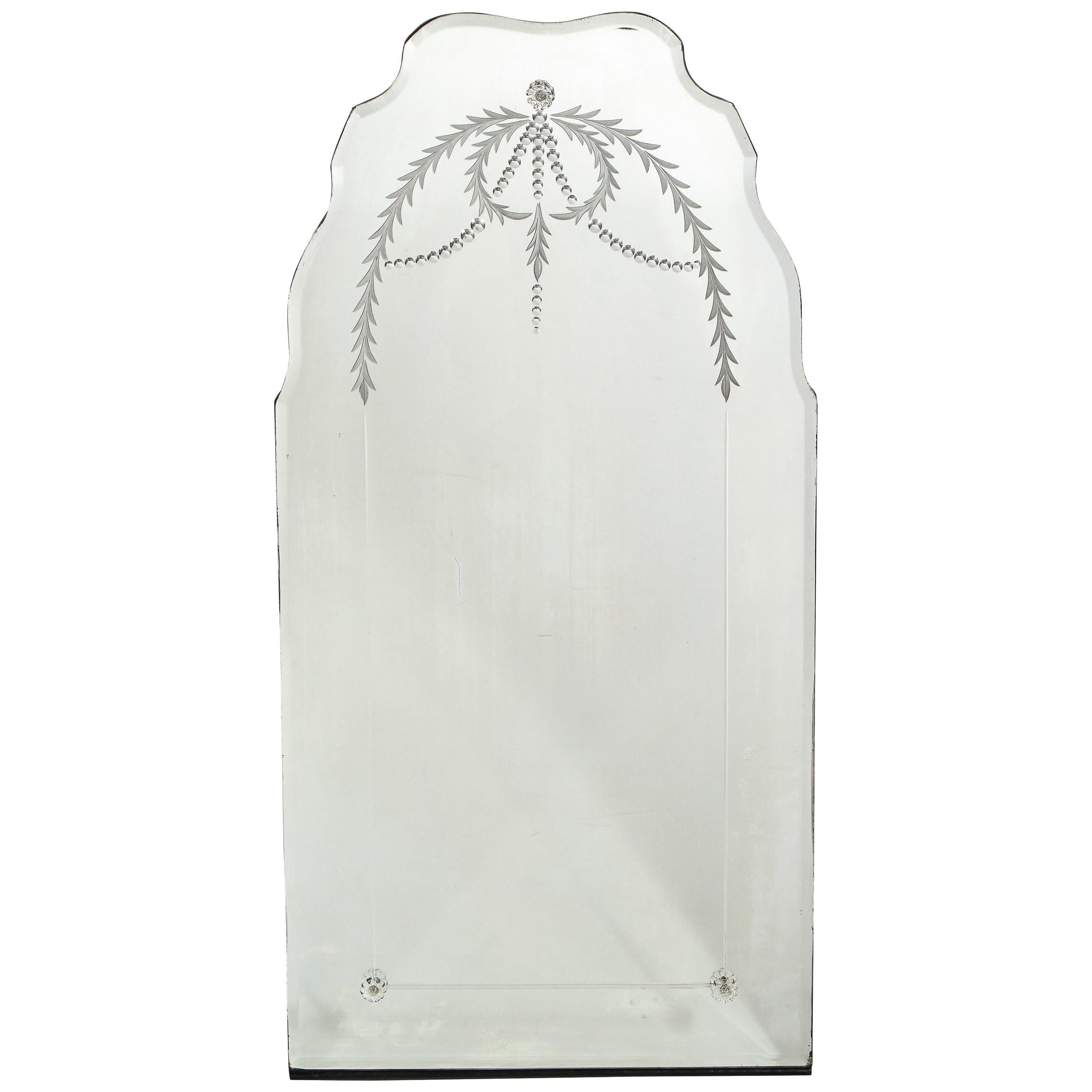 Art Deco Mirror with Laurel Wreath Detailing, Chain Beveling & Scalloped Borders