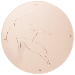 Vintage Art Deco Mirror with Leaping Gazelle Design on Peach Mirror Glass