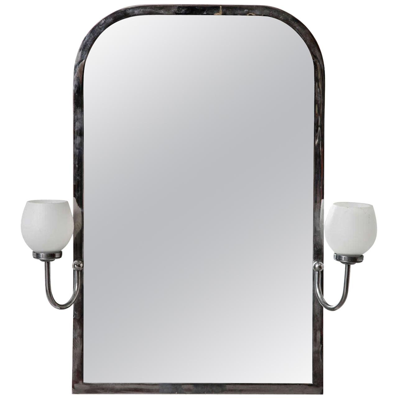 Chrom Art Deco Mirror mit Opal Lights