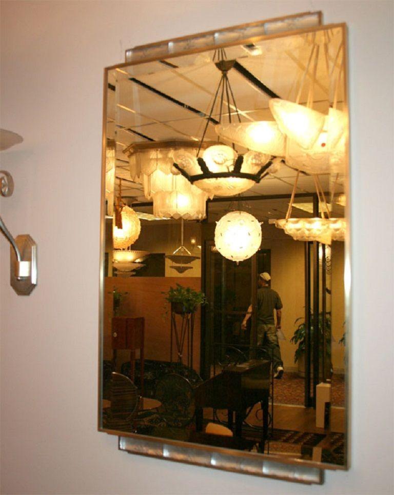 Art Deco Mirror with R. Lalique Glass In Excellent Condition In Bridgewater, CT