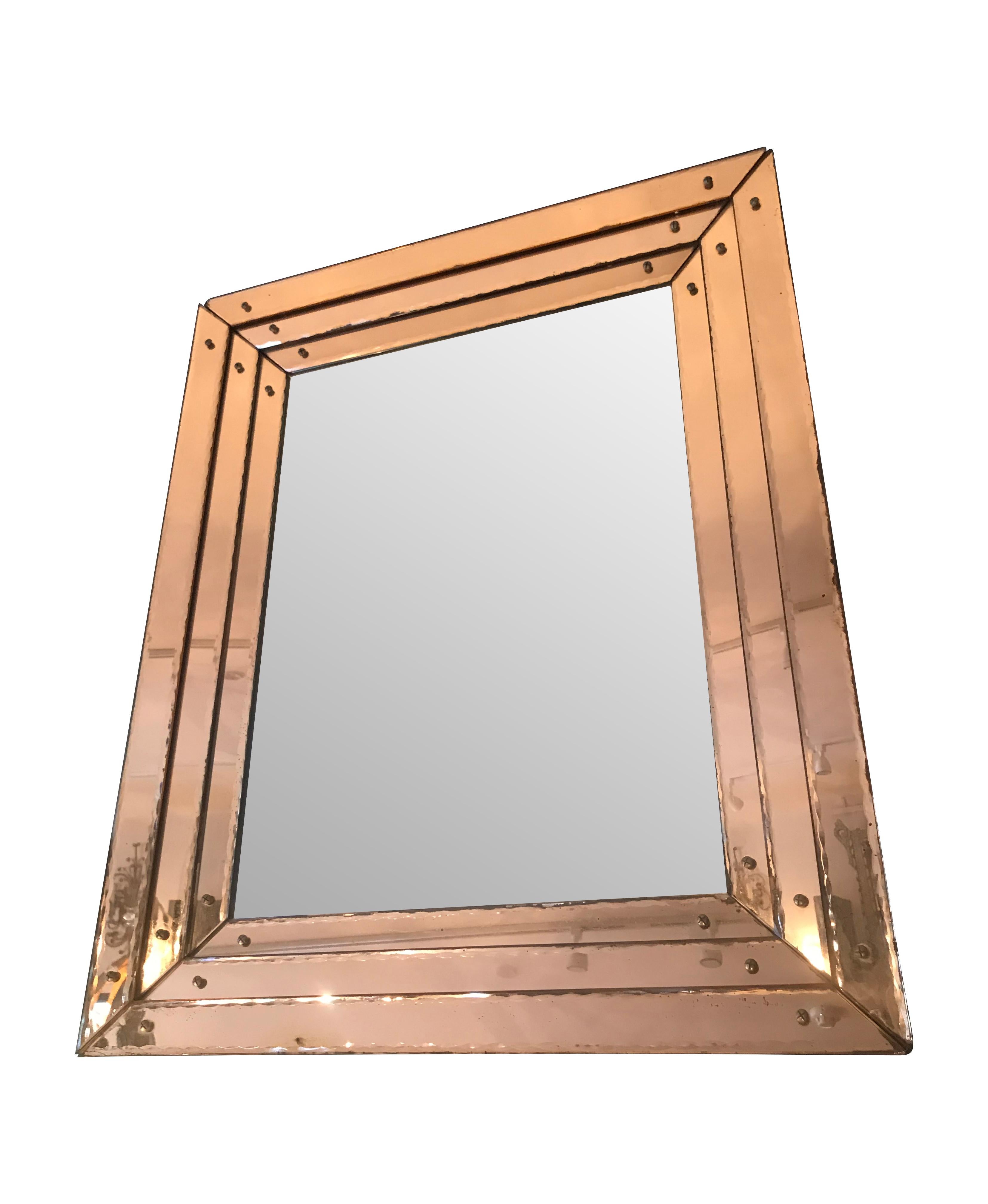Faceted Art Deco Mirror with Rose Mirrored Surround