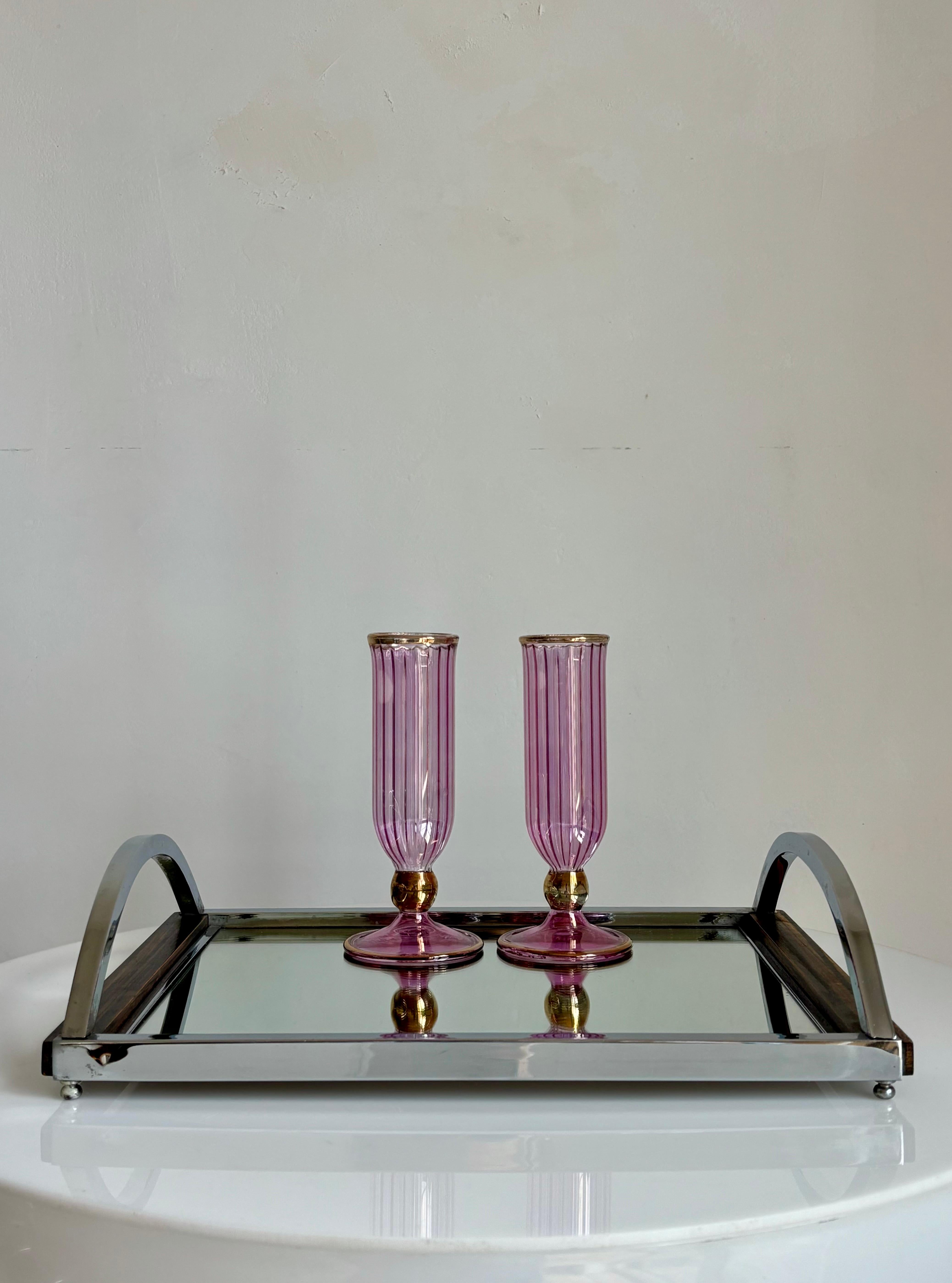 Art Deco Mirror, Wood, Chrome Serving Tray with Arched Handles en venta 2