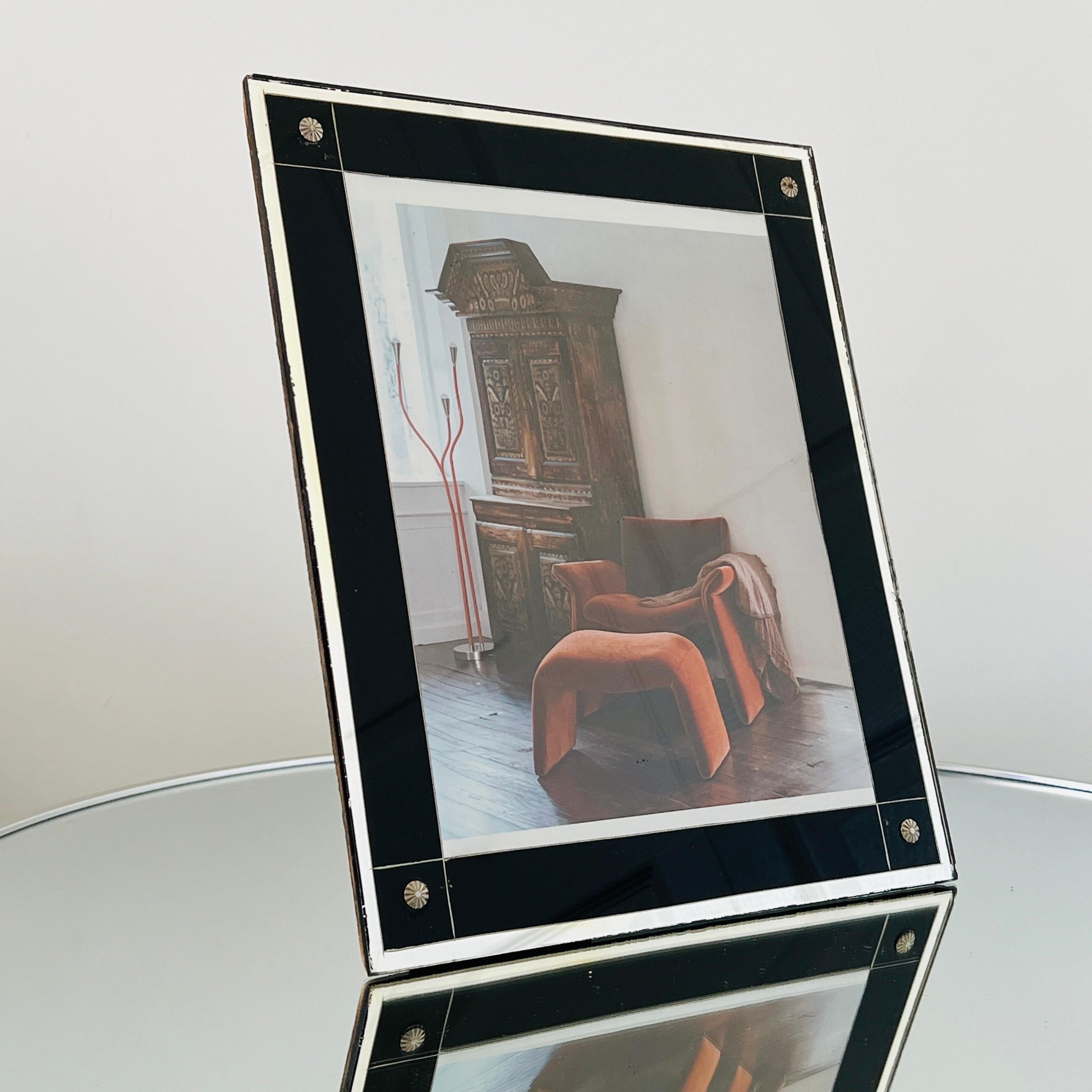 Art Deco Mirrored and Black Glass Bilderrahmen, ca. 1930er Jahre (Art déco) im Angebot