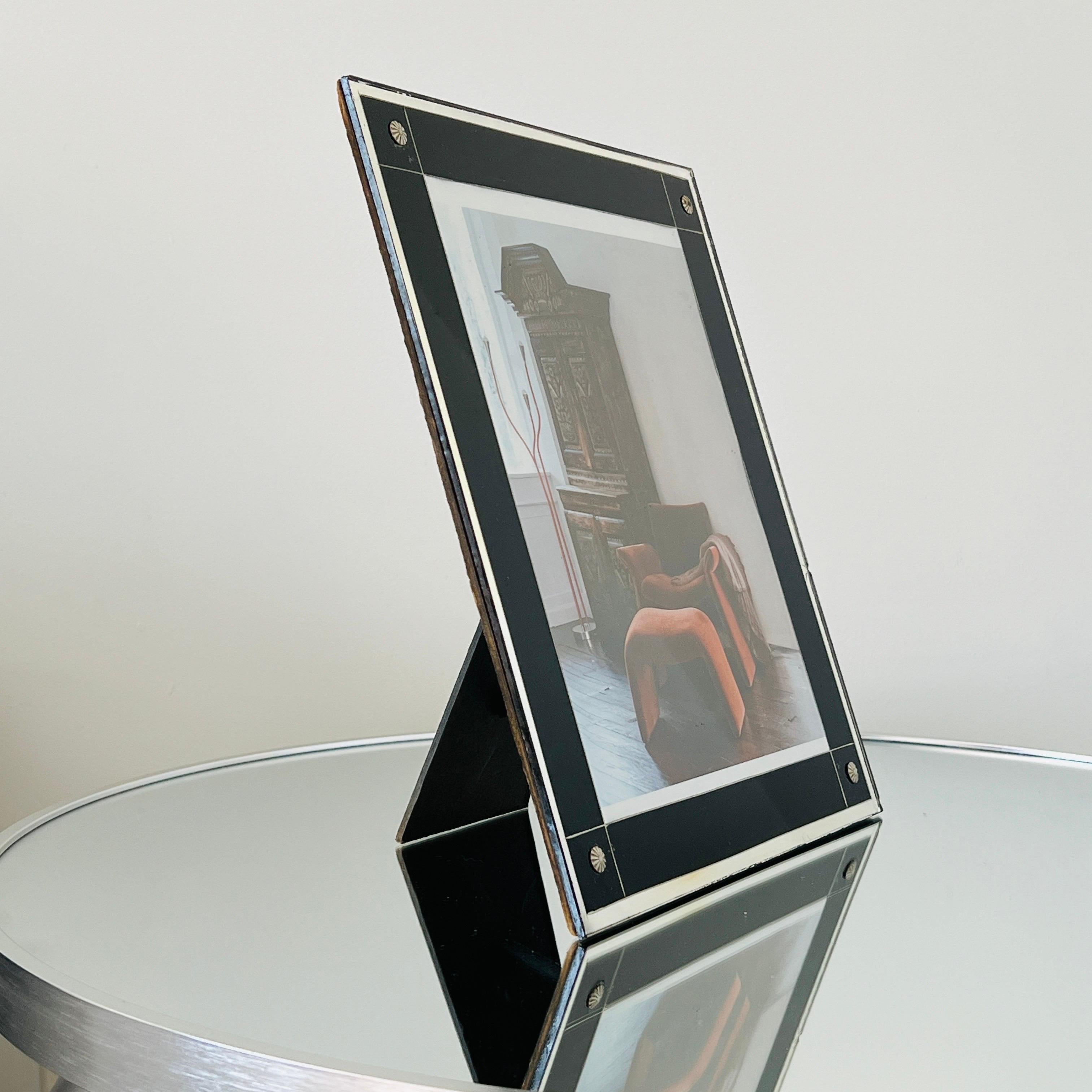 Art Deco Mirrored and Black Glass Bilderrahmen, ca. 1930er Jahre (Französisch) im Angebot