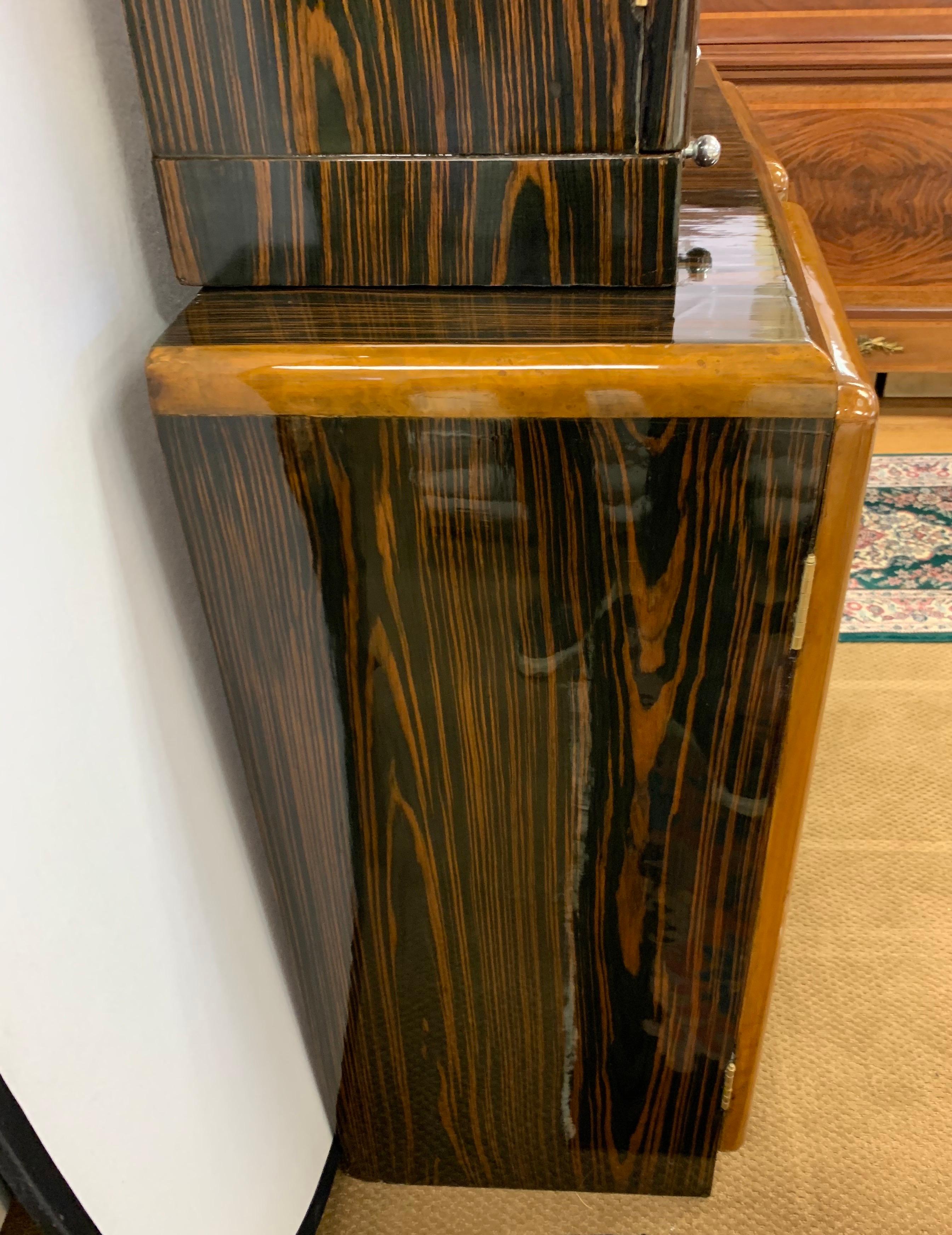 Art Deco Macassar Wood Mirrored Bar Cabinet Credenza Top and Bottom 5