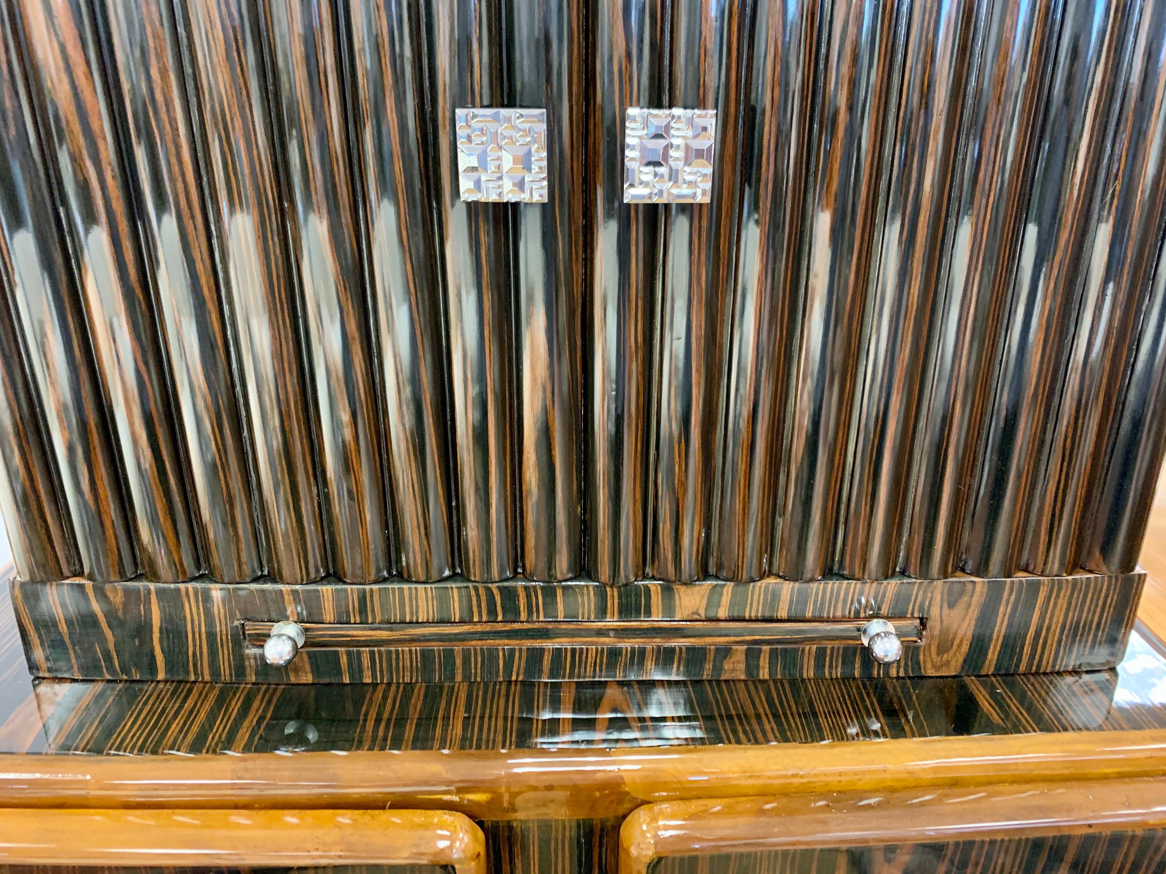 Art Deco Macassar Wood Mirrored Bar Cabinet Credenza Top and Bottom 6