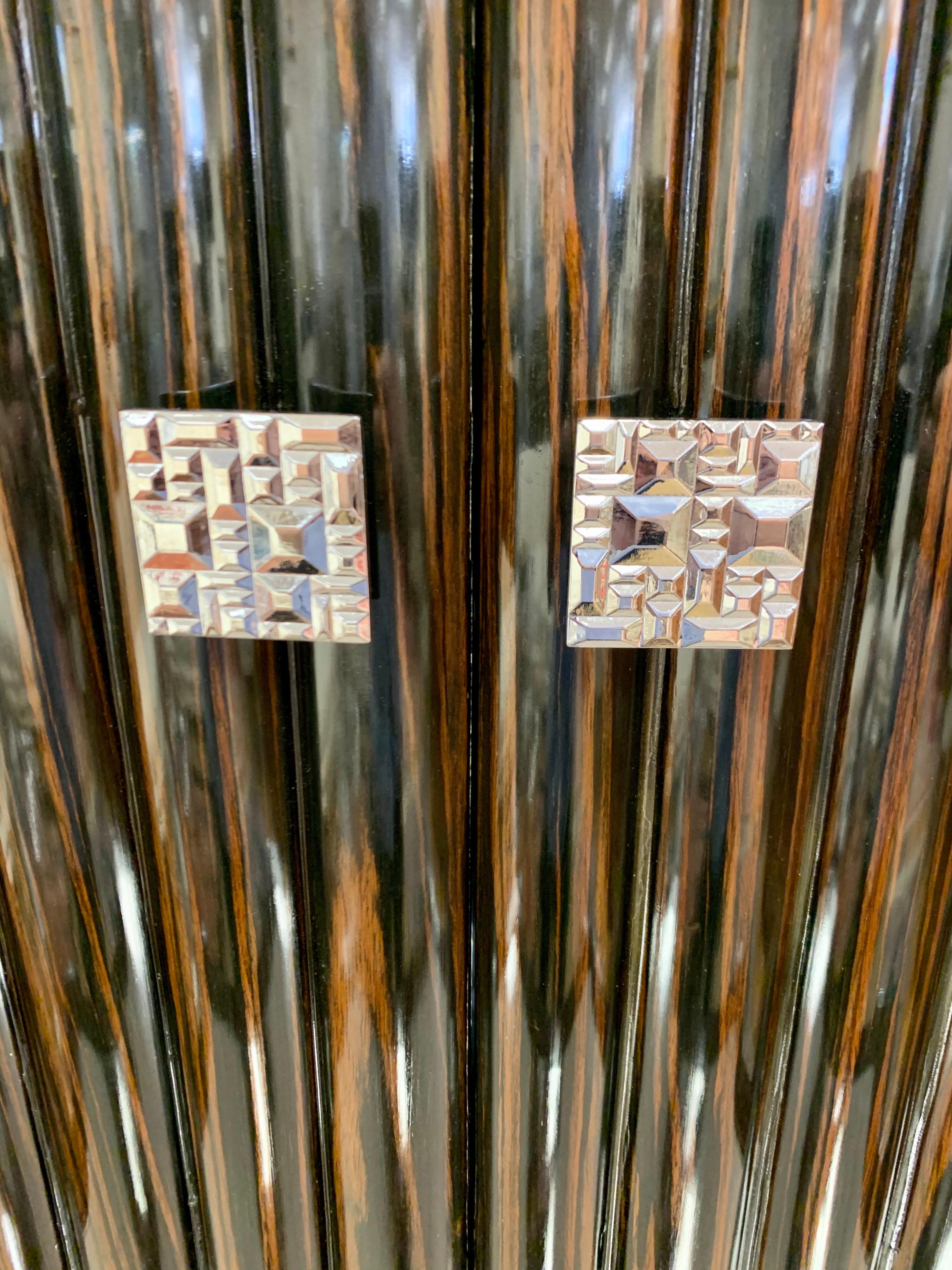 Art Deco Macassar Wood Mirrored Bar Cabinet Credenza Top and Bottom 8