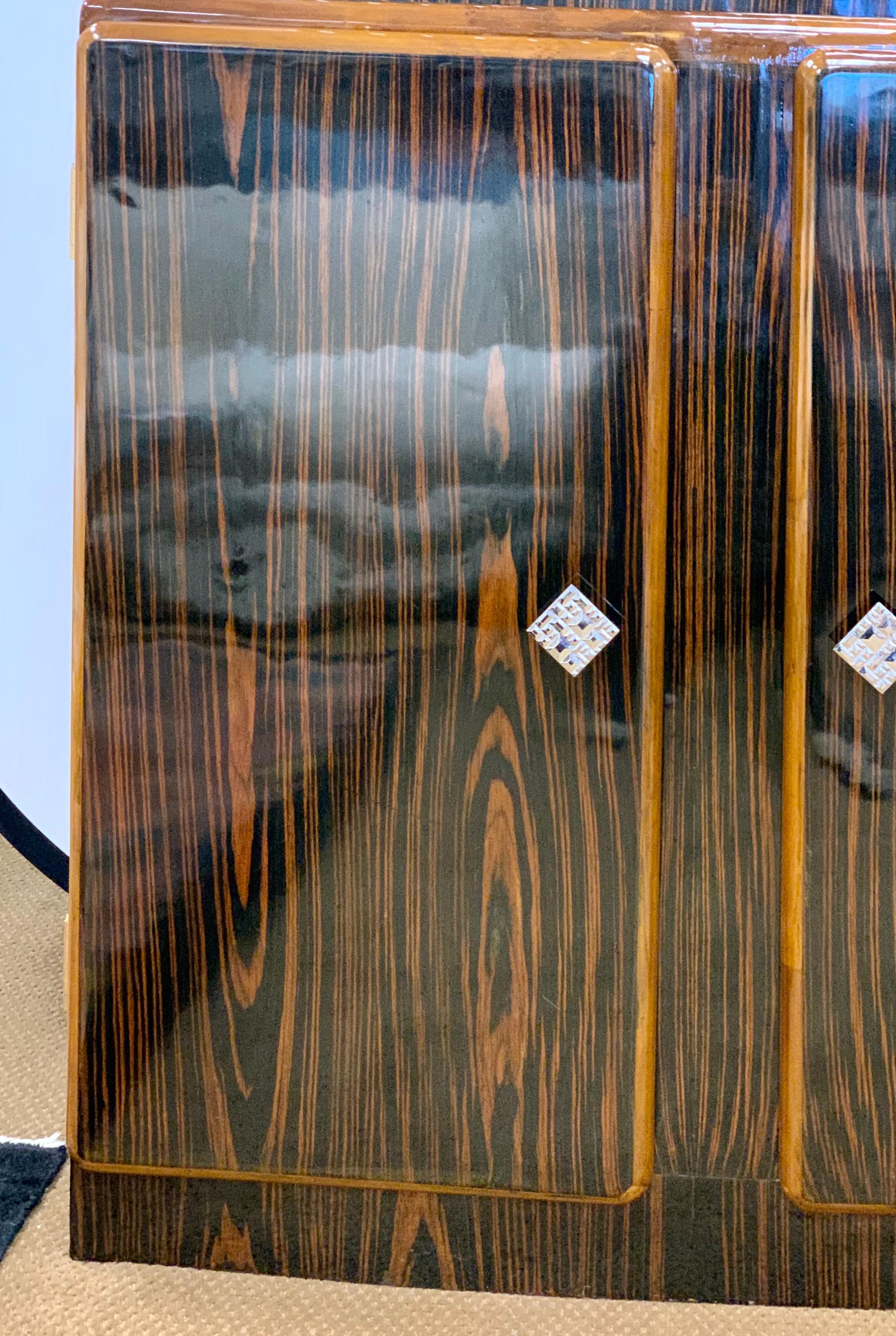 Art Deco Macassar Wood Mirrored Bar Cabinet Credenza Top and Bottom 1