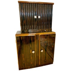 Art Deco Macassar Wood Mirrored Bar Cabinet Credenza Top and Bottom