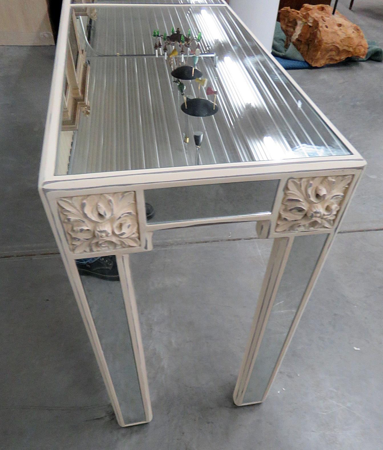 Hollywood Regency Carved Painted and Mirrored Console Table C1940s 2