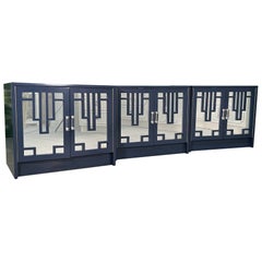 Art Deco Mirrored Door Fretwork Nightstands, Set of 3