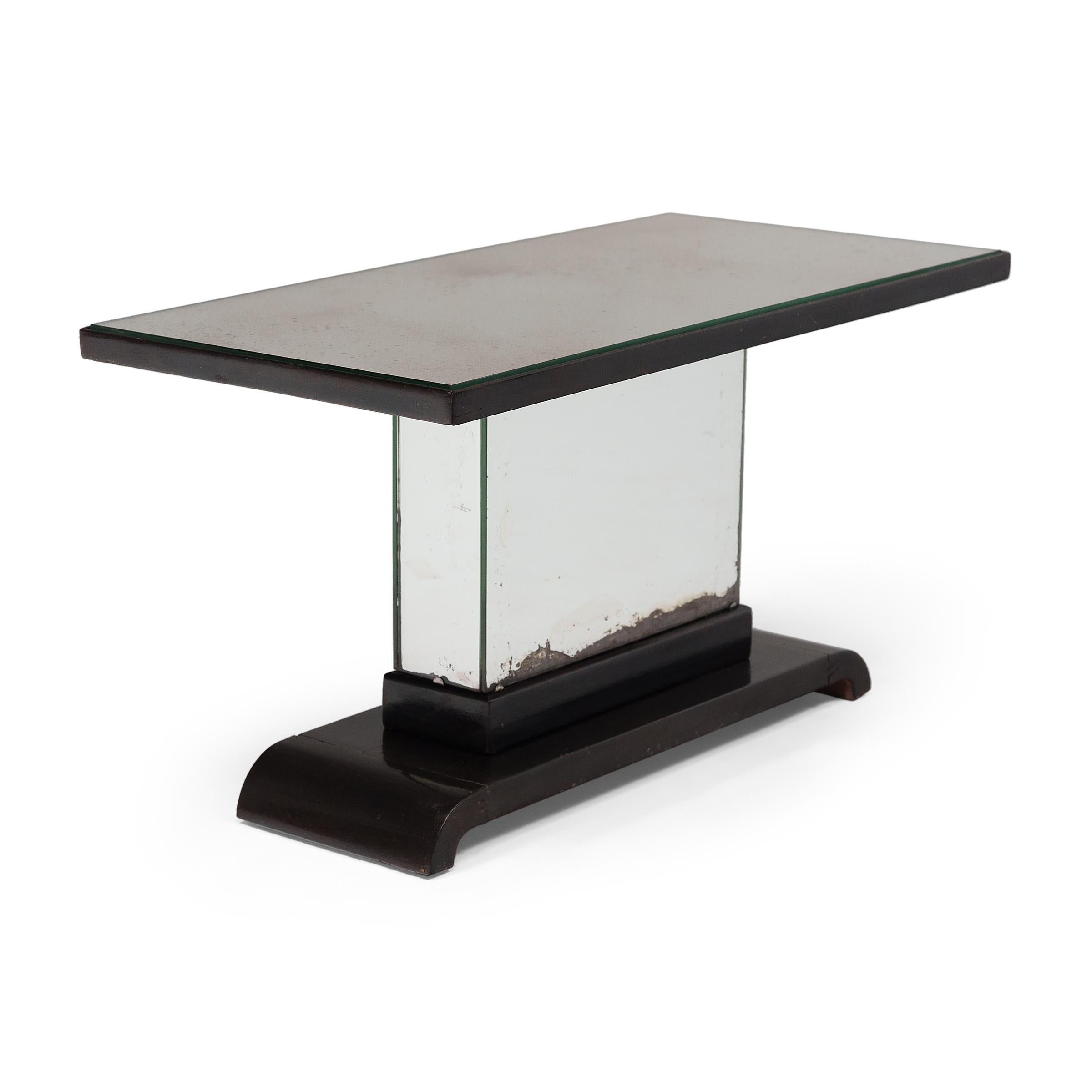 European Art Deco Mirrored Pedestal Table, c. 1930s For Sale