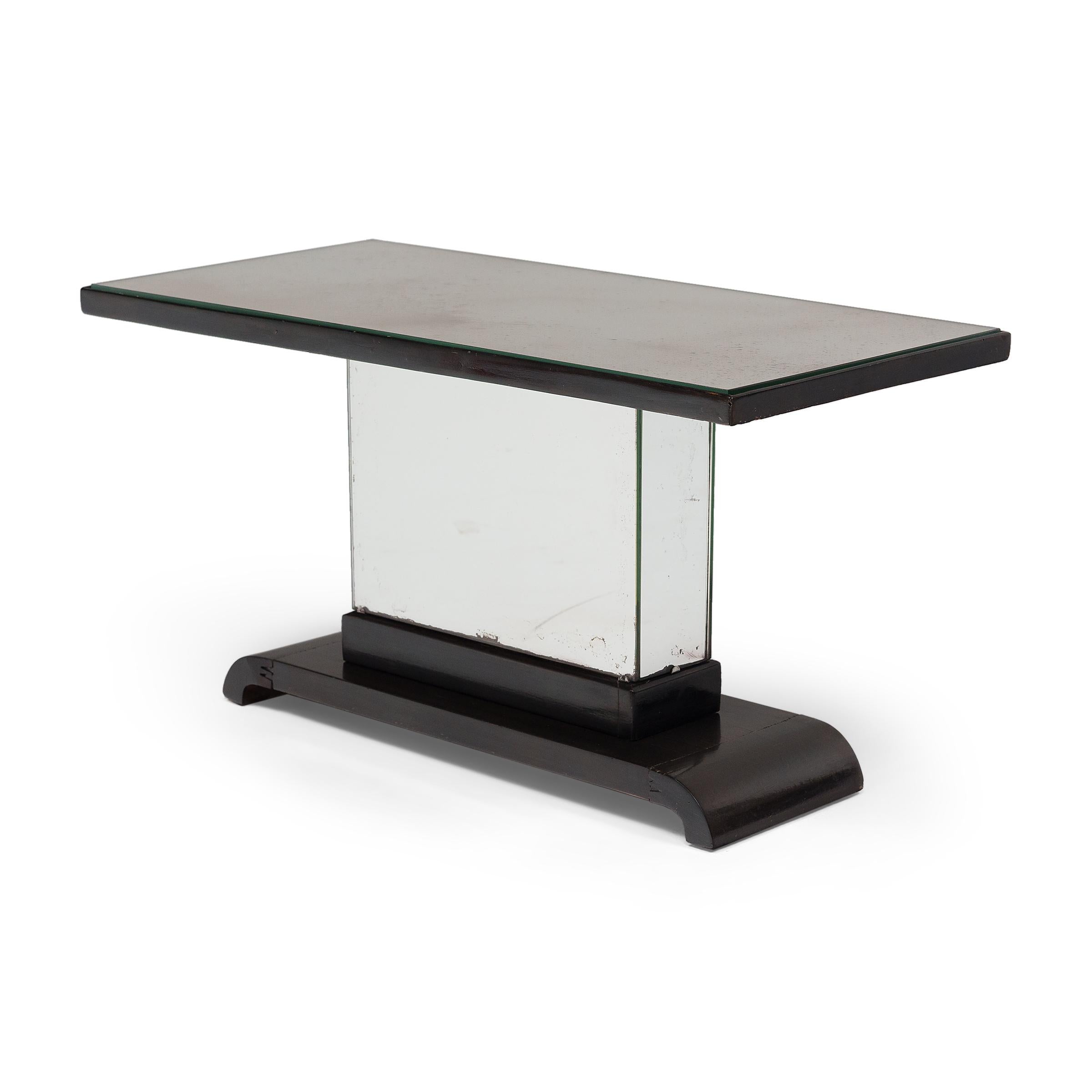 Lacquered Art Deco Mirrored Pedestal Table, c. 1930s For Sale