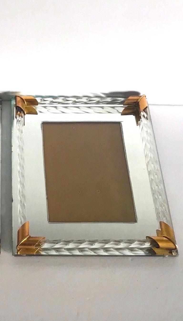 Brass Art Deco Mirrored Picture Frame with Murano Glass Rope, 1940s