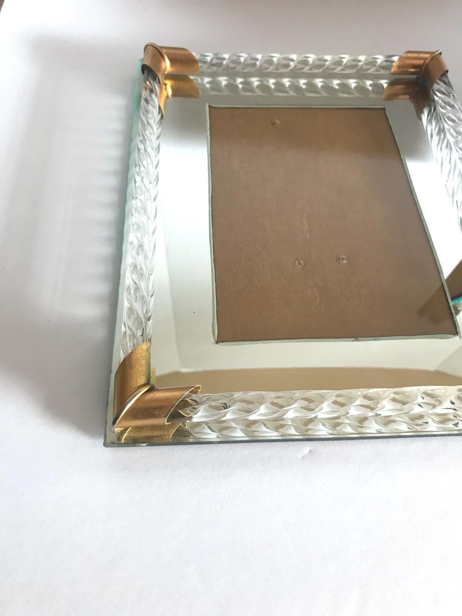 Italian Art Deco Mirrored Picture Frame with Murano Glass Rope, 1940s