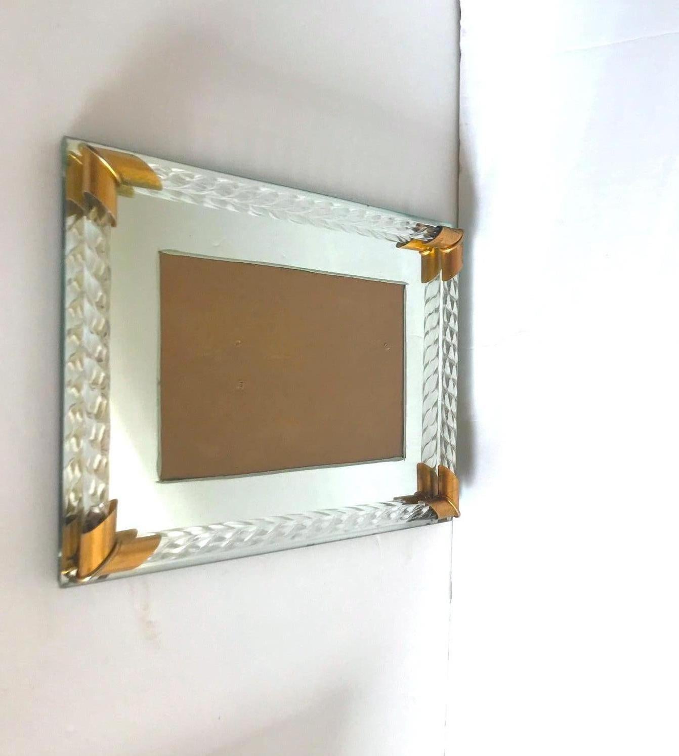 Art Deco Mirrored Picture Frame with Murano Glass Rope, 1940s In Good Condition In Fort Lauderdale, FL