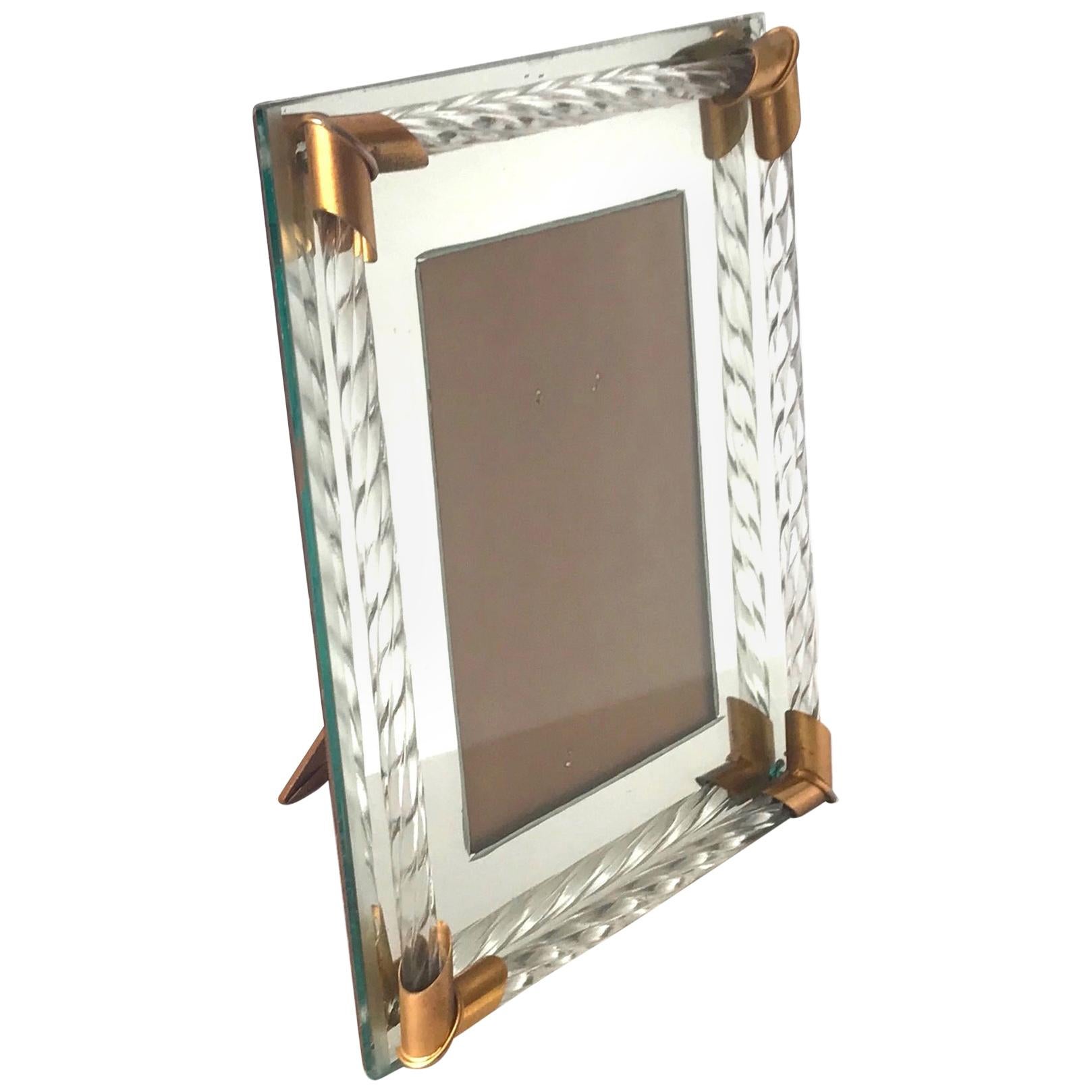 Art Deco Mirrored Picture Frame with Murano Glass Rope, 1940s